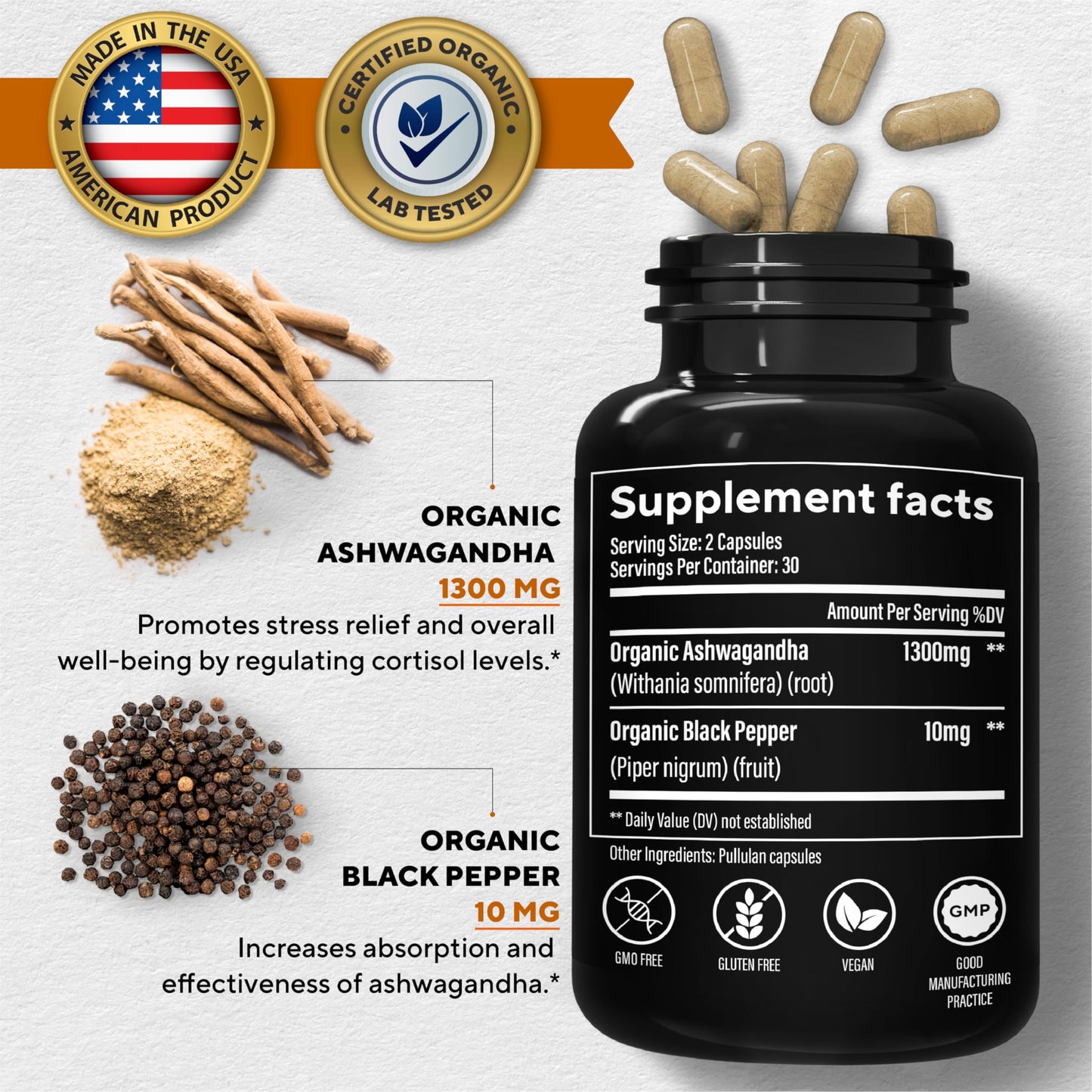 VitaUp Organic Ashwagandha Capsules 1310 mg - USA Made Ashwagandha Supplements VitaUpUS supplements
