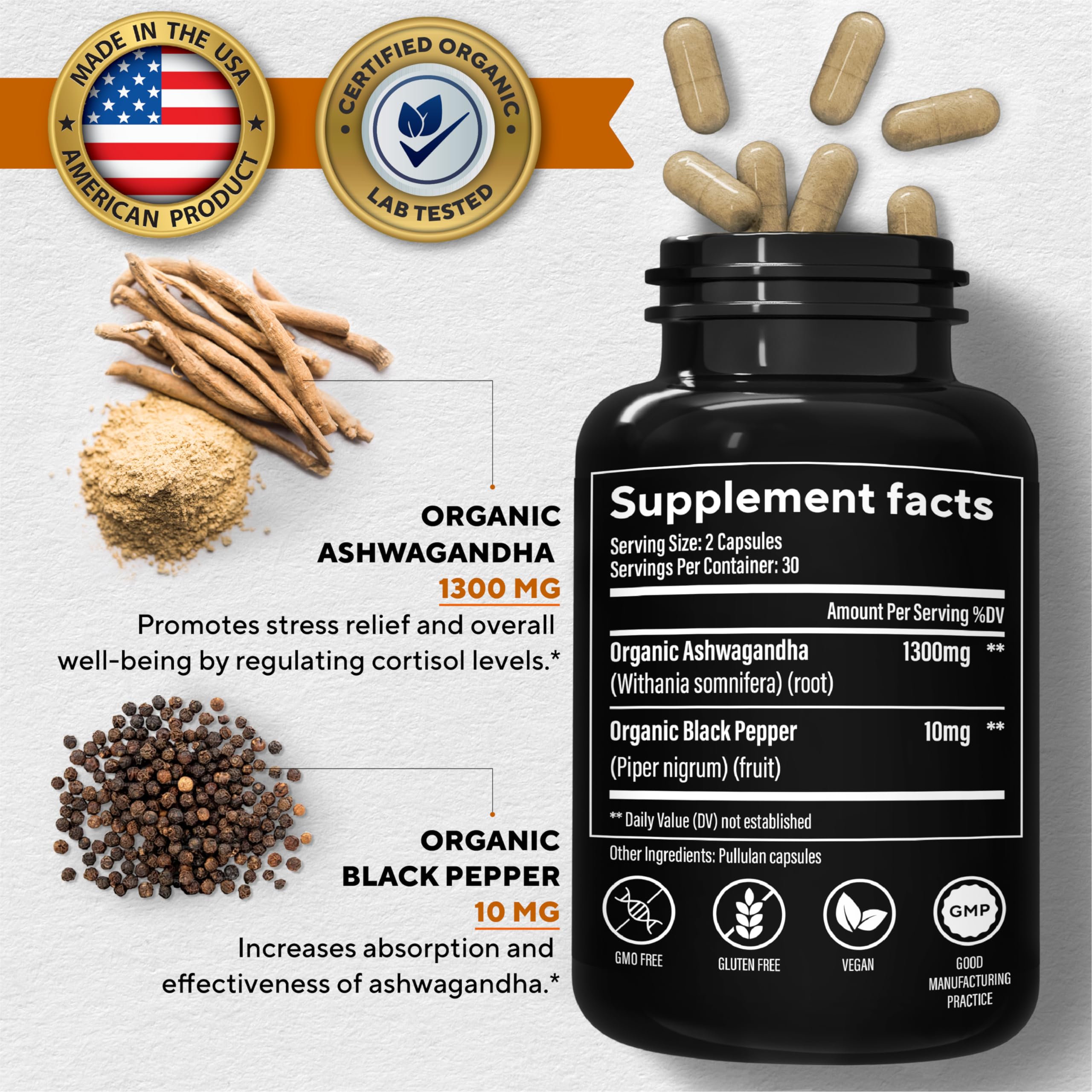 VitaUp Organic Ashwagandha Capsules 1310 mg - USA Made Ashwagandha Supplements VitaUpAu supplements
