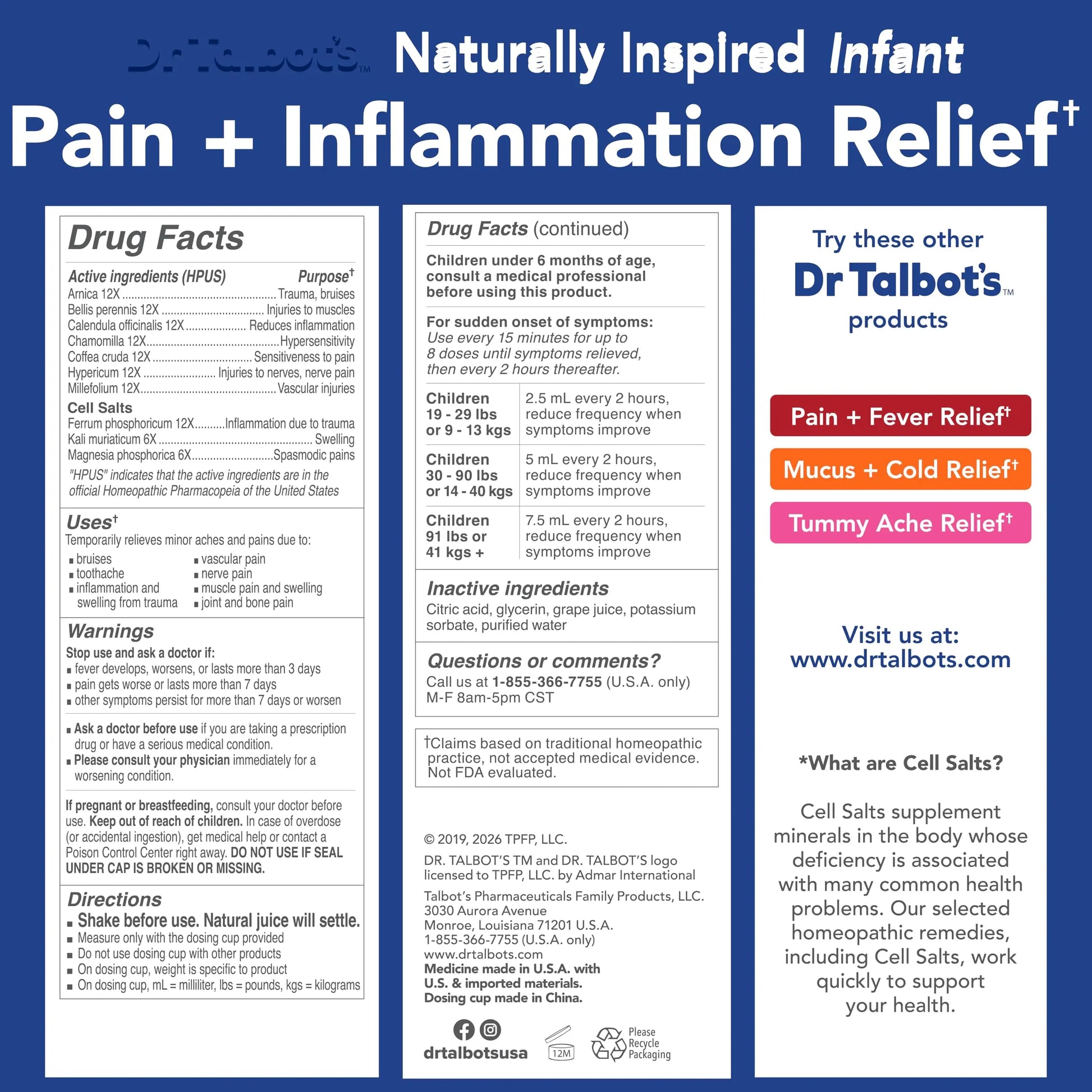 Dr. Talbot's Pain + Inflammation Relief Liquid Medicine for Children, Includes Dosage Cup, Grape Juice Flavor, 4 Fl Oz (Packaging May Vary) Dr. Talbot'sAu supplements