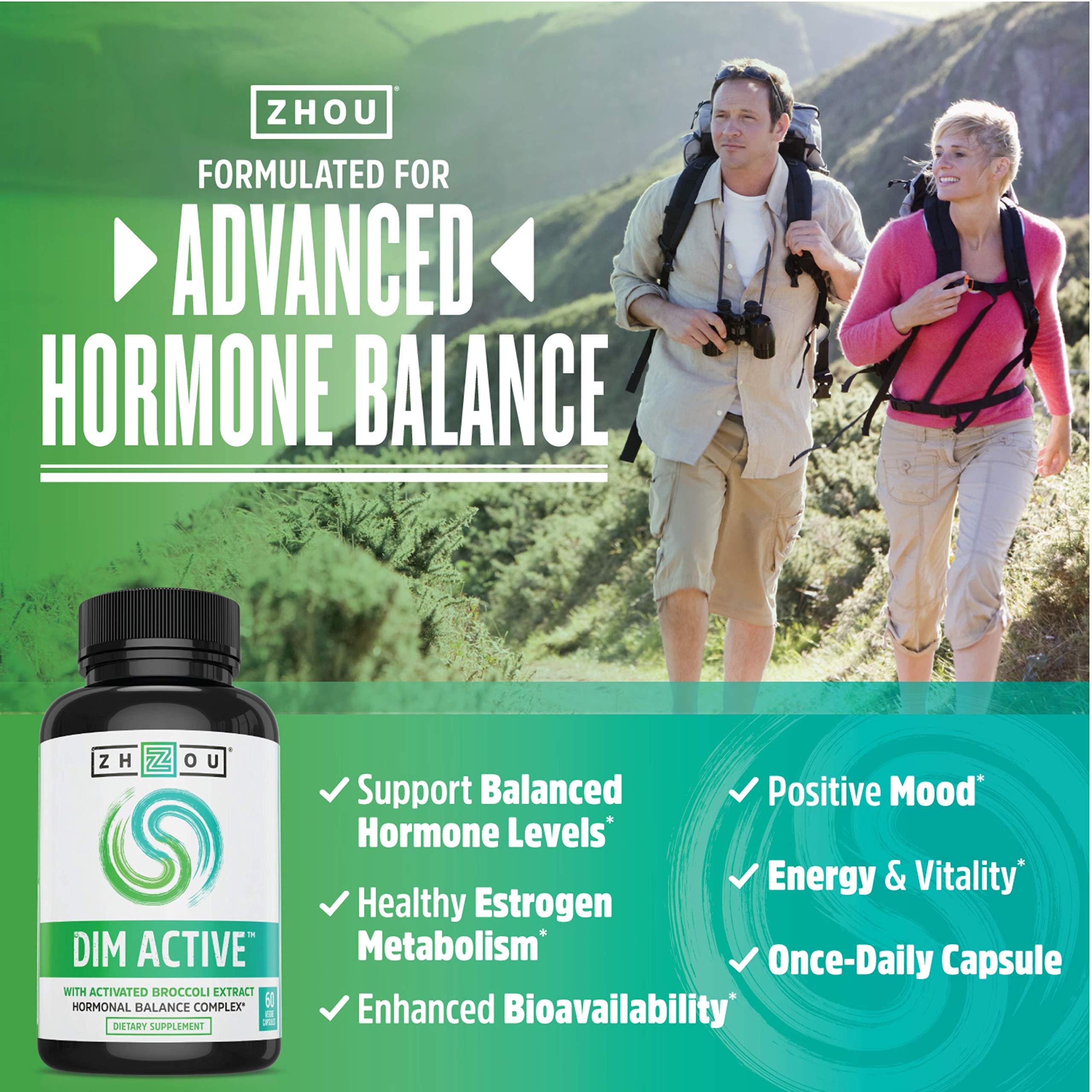 Zhou DIM Active - DIM Supplement, Hormone Balance for Women & Men, Hormonal Support with 250mg Diindolylmethane - 60 Vegan Capsules ZHOUAu supplements