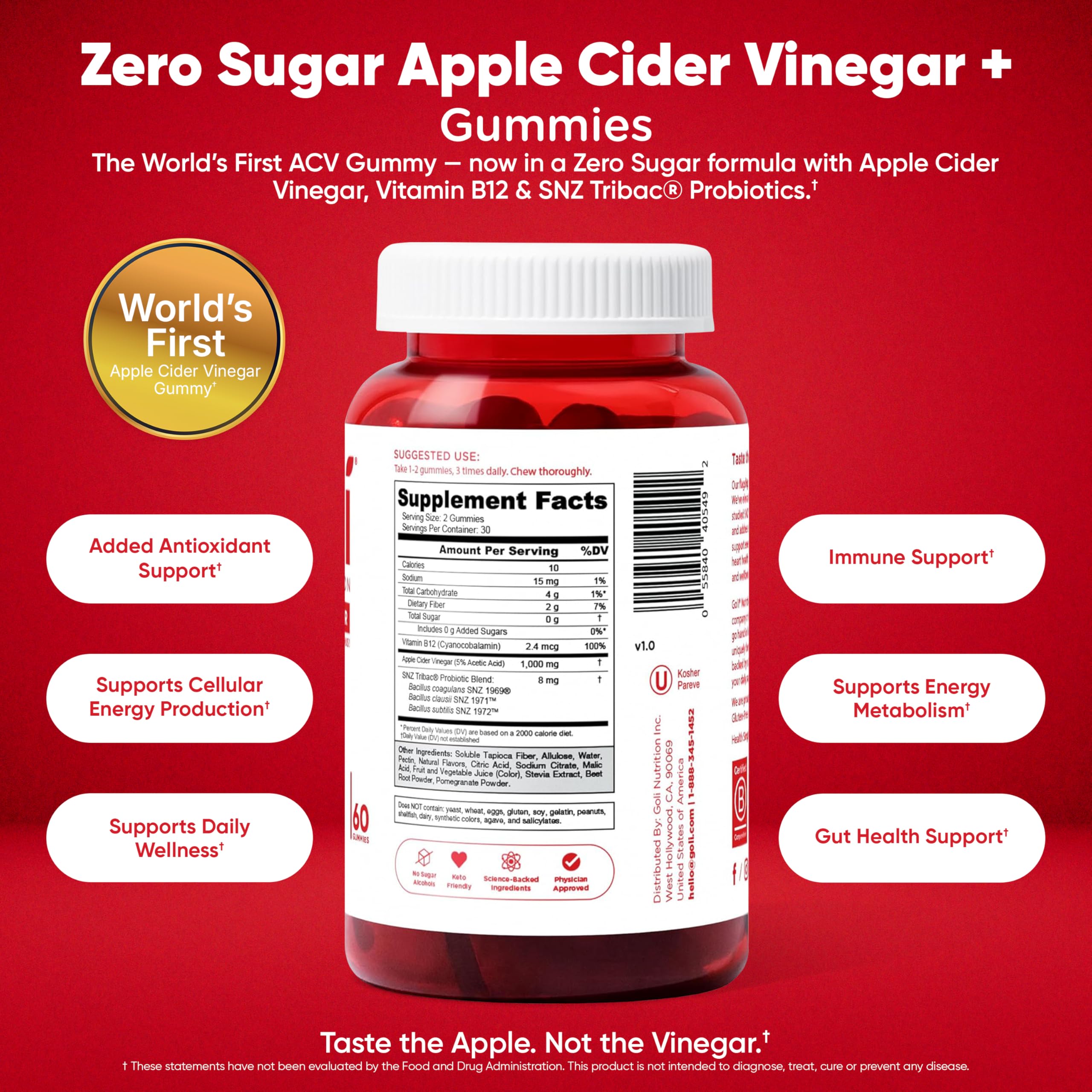 Goli Zero Sugar 6 Pack Bundle - World's First 3-in-1 Pre, Post, Probiotic, Apple Cider Vinegar with Vitamin B12 and Probiotics to Address Bloating, Ashwagandha & L-Theanine, Vitamin D Gummies GoliAu supplements