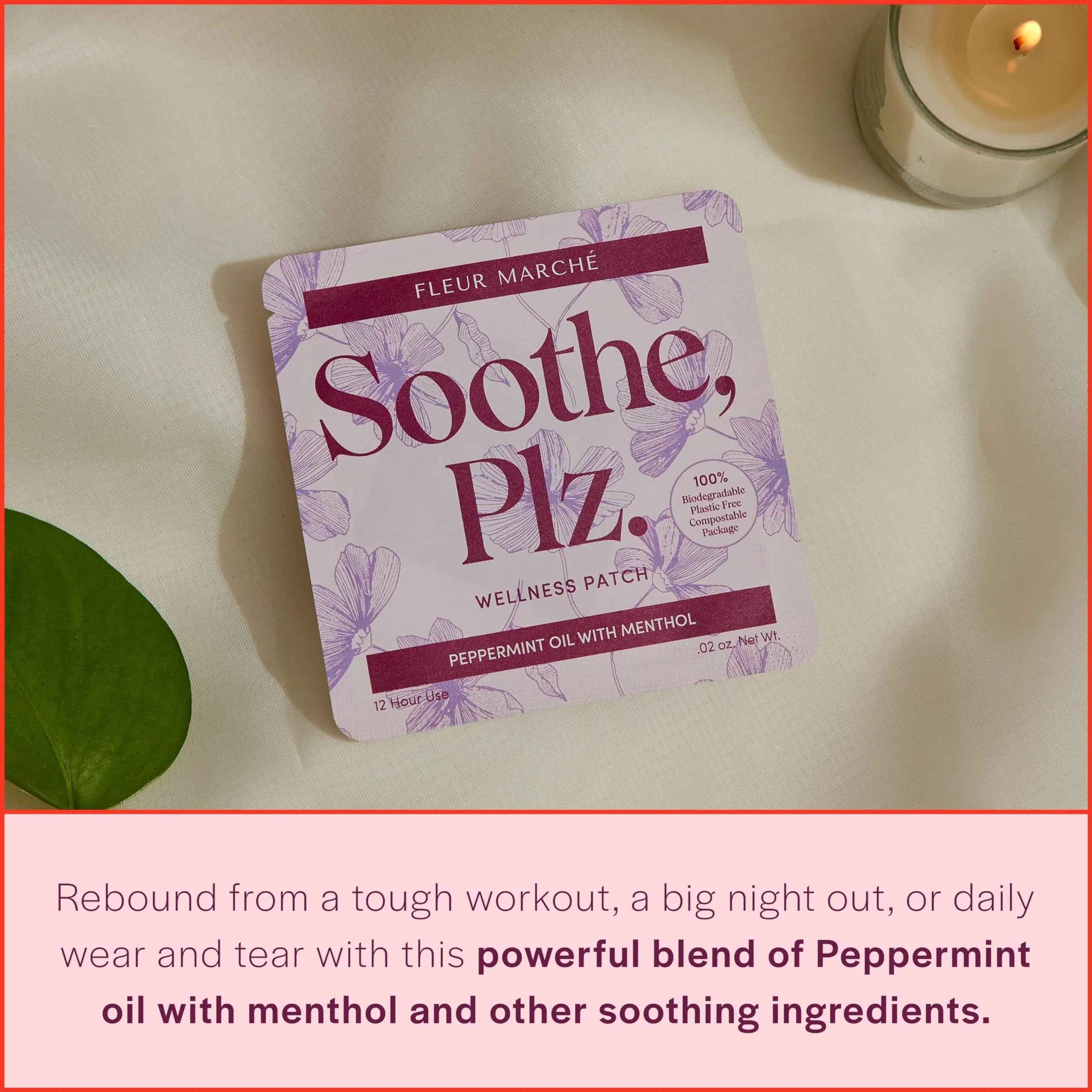 Fleur Marche Soothe, Plz. Botanical Patch - Muscle Recovery Patch with Peppermint Oil & Menthol - Post Night Out, Post Workout, or Daily Relief - Highly Bioavailable - 7 Patches Fleur Marchénz supplements