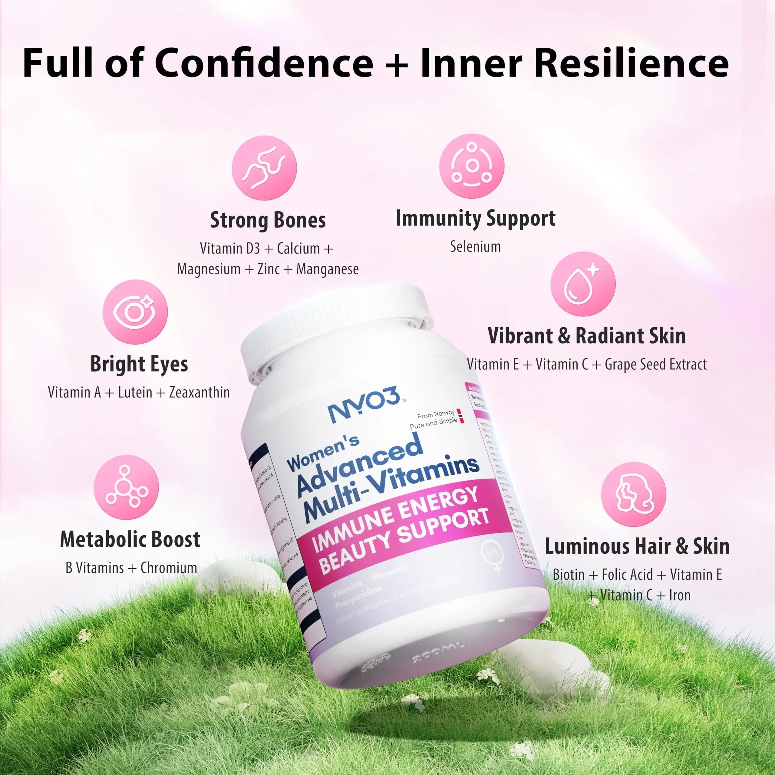 NYO3 Multivitamin for Women with 22 Essential Nutrients | 7 Minerals & 3 Special Additives & 12 Vitamins | Lutein, Zeaxanthin, Grape Seed | NYO3Au supplements