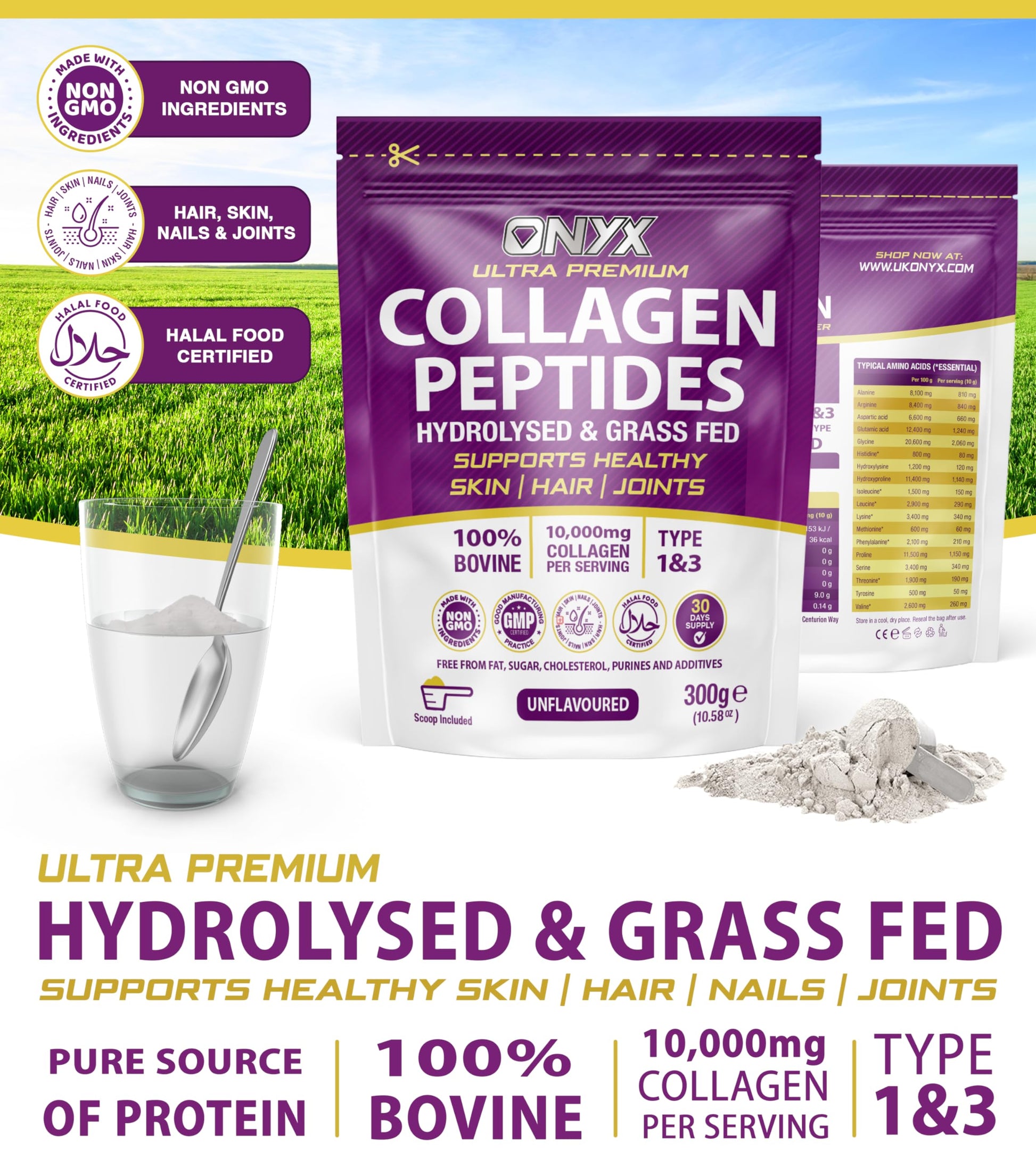 Collagen Powder 600g - 60 Servings - Collagen Peptides Supplement with High ONYX INGREDIENTS 101Au supplements