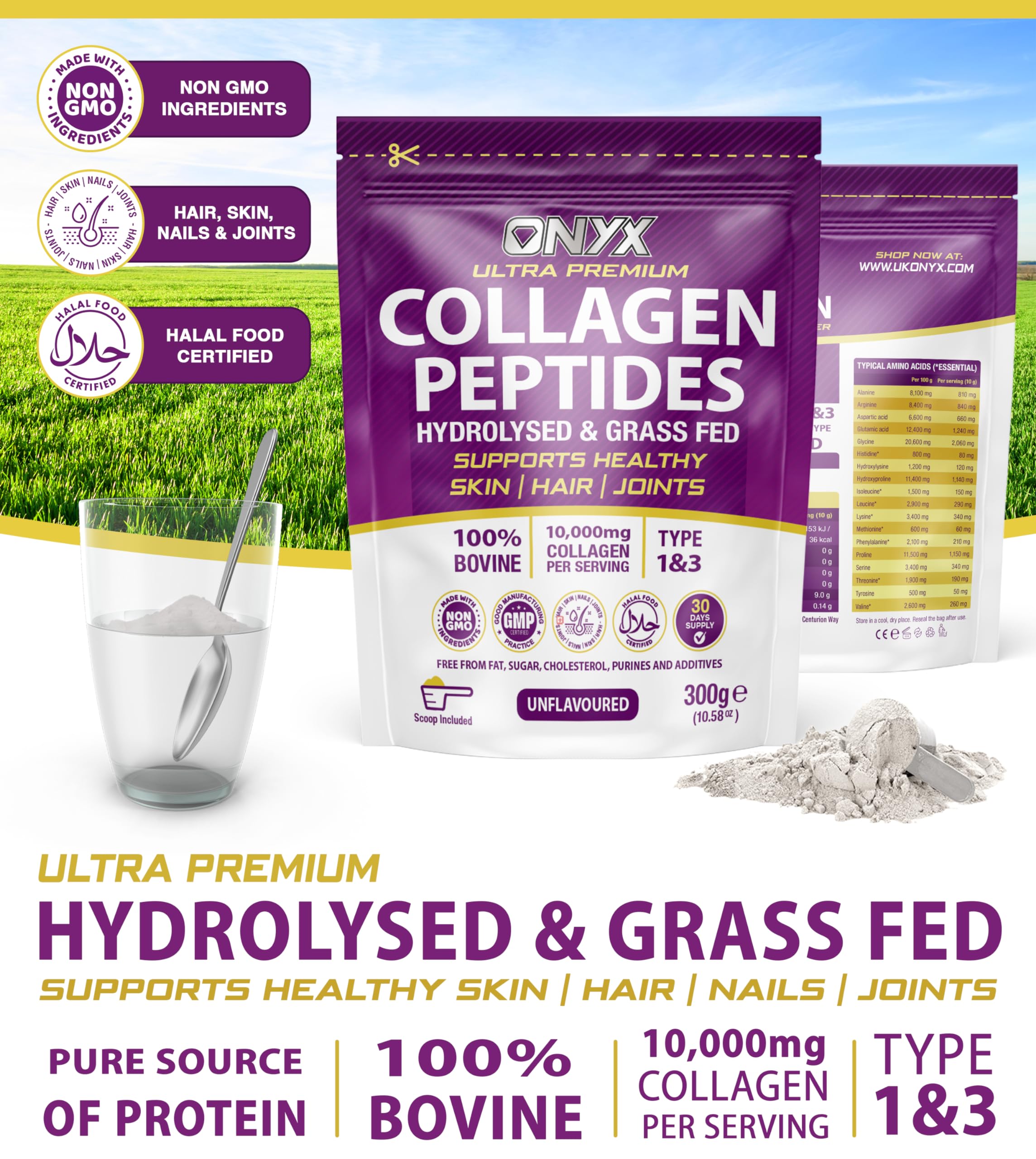 Collagen Powder 600g - 60 Servings - Collagen Peptides Supplement with High ONYX INGREDIENTS 101Au supplements