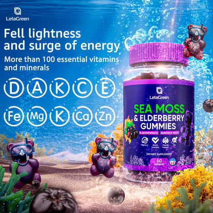 LetaGreen Irish Sea Moss Gummies - 60 Vegan Seamoss Gummies Bears LetaGreenUS supplements