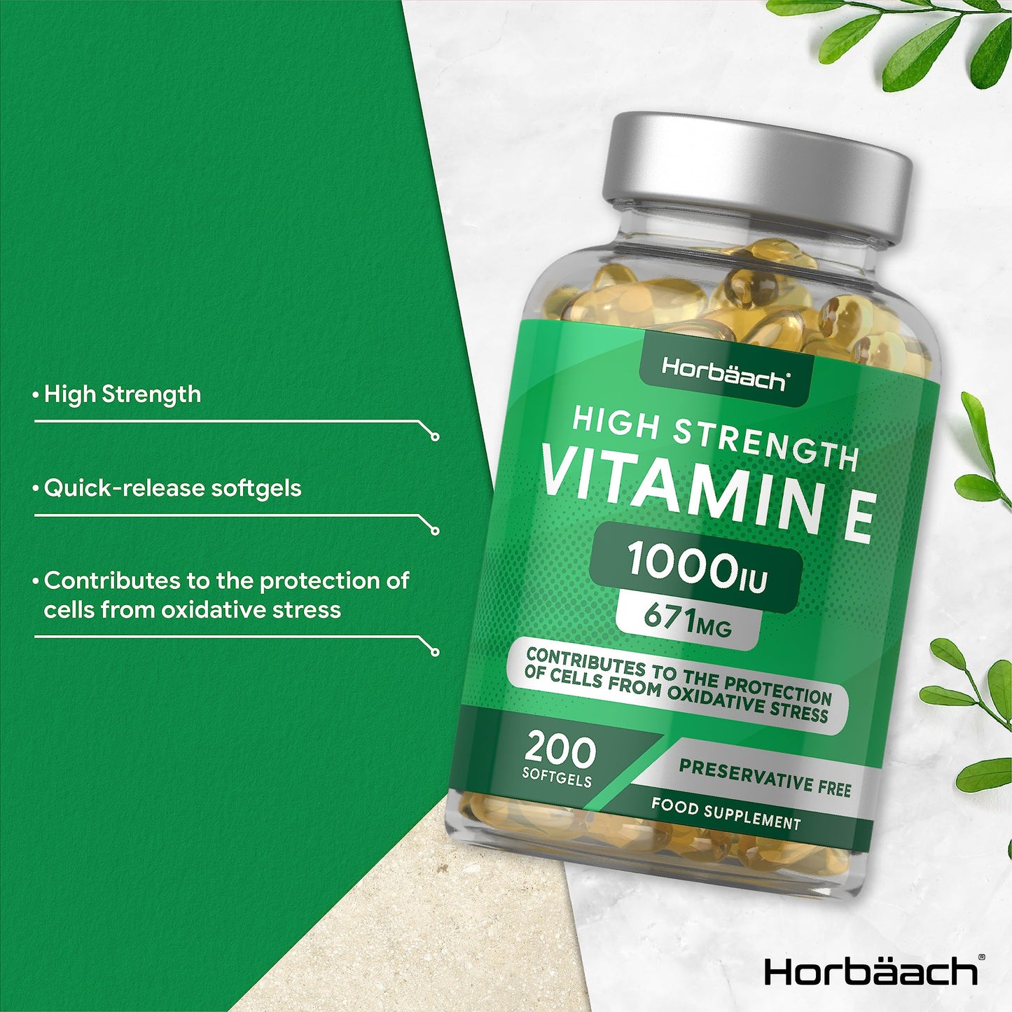 Vitamin E Capsules 1000iu | 200 Count | High Strength Vitamin E as DL-Alpha Tocopheryl HorbäachUS supplements