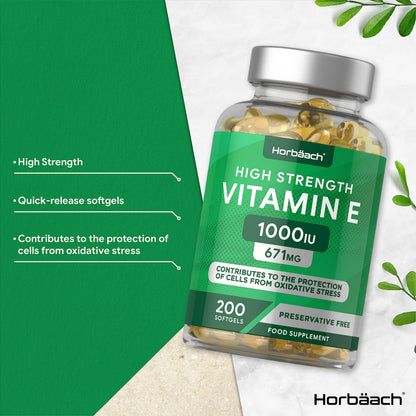 Vitamin E Capsules 1000iu | 200 Count | High Strength Vitamin E as DL-Alpha Tocopheryl HorbäachUS supplements