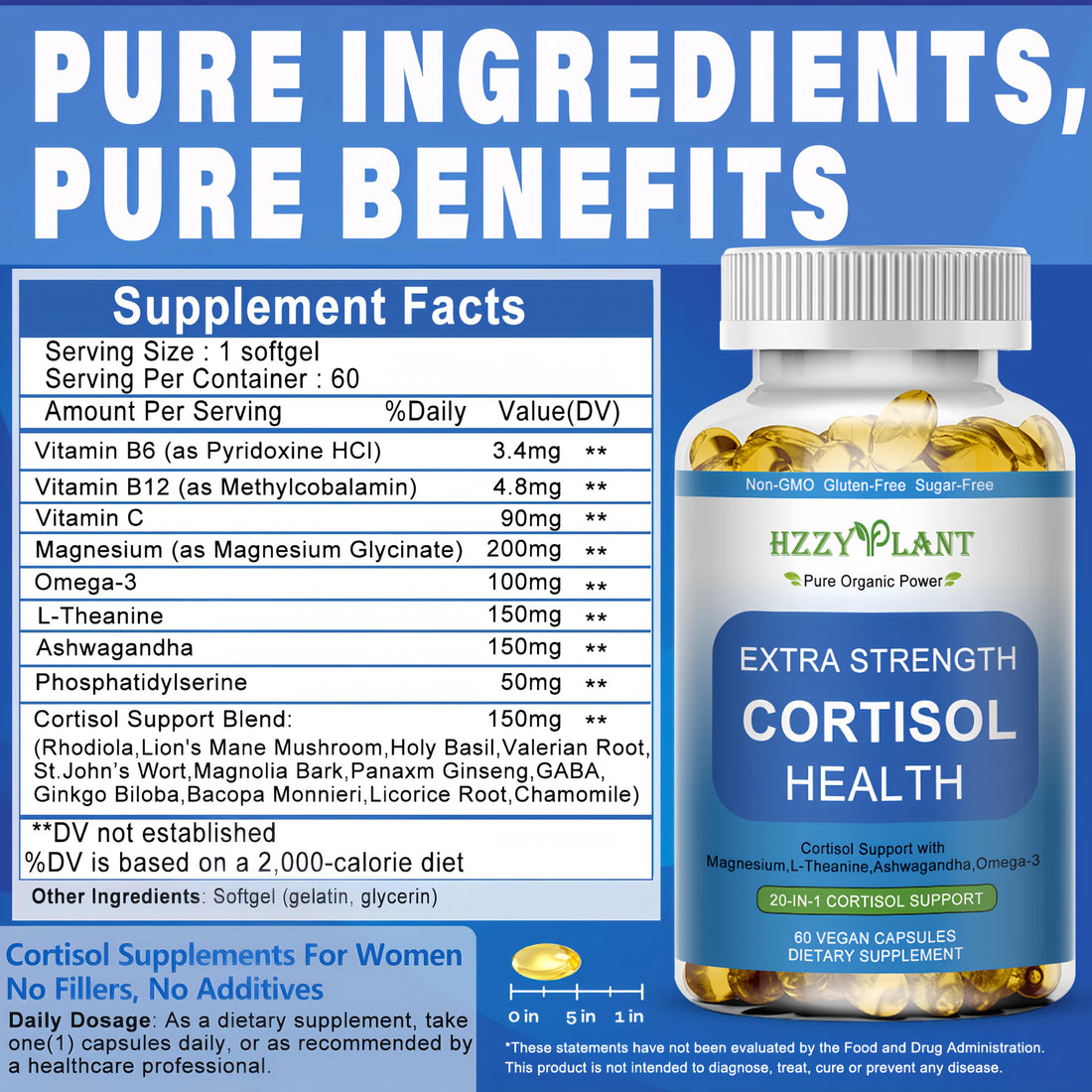 Cortisol Supplements for Women and Men Softgels with Phosphatidylserine Magnesium Ashwagandha L-Theanine,High Absorption Cortisol Detox Capsules for Sleep Relaxation Stress Relief,Non-GMO,60 Servings HZZYPLANTAu supplements