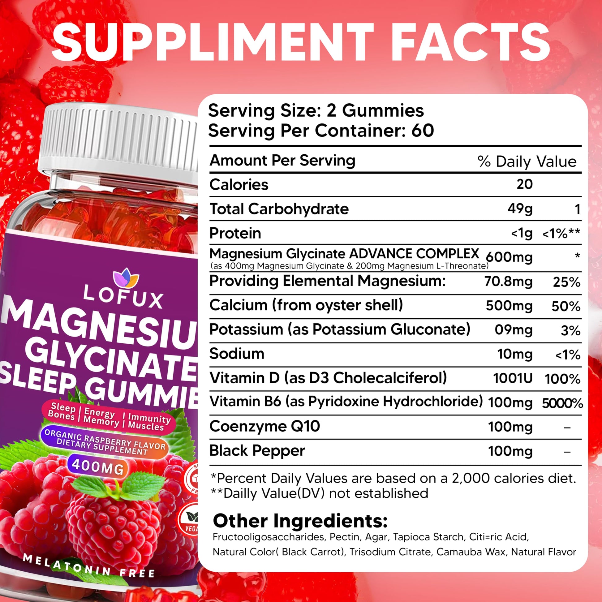Lofux Magnesium Glycinate Gummies 400mg, Sugar Free Magnesium Gummies for Adults Women, Men, Chewable Supplement Gummy with L-Threonate, Vitamin D, B6, CoQ10 - for Calm, Sleep, Body Relaxation, 120 Ct LofuxAu supplements