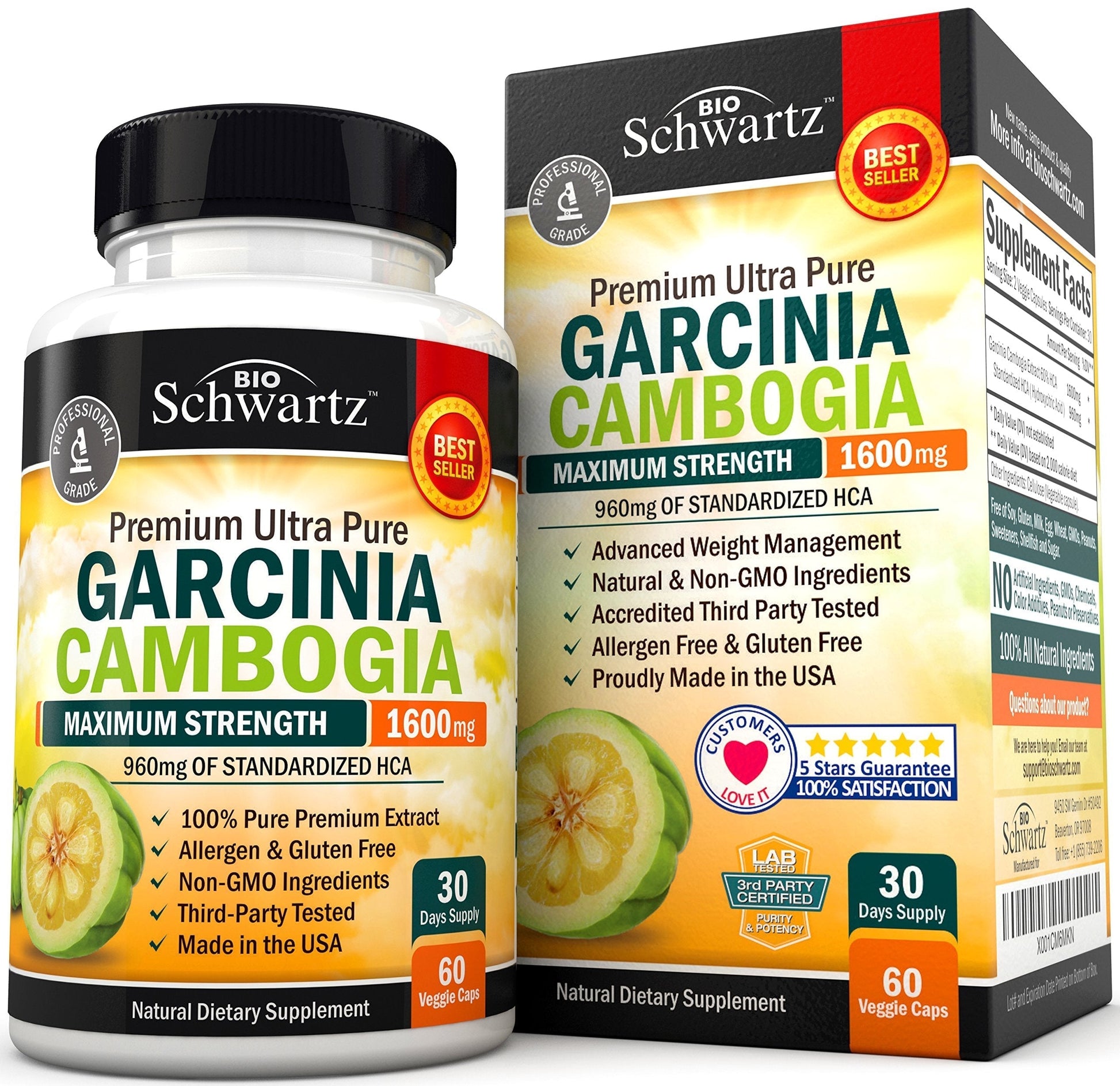 Garcinia Cambogia Weight Loss Pills - Maximum Strength Appetite Suppressant & Fat Burner BioSchwartzUS supplements