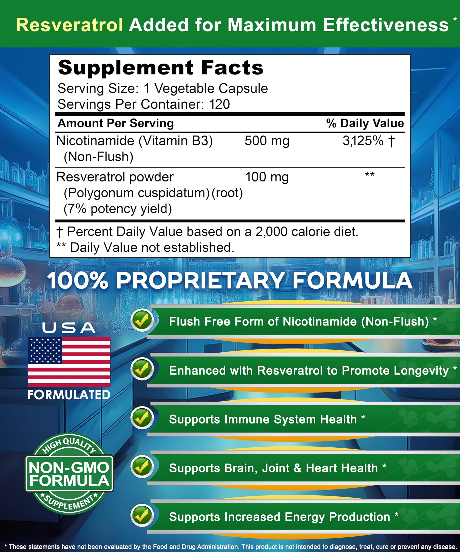 aSquared Nutrition Nicotinamide with Resveratrol - 120 Veggie Capsules - Vitamin B3 500mg (Niacinamide Flush Free) - Supplement Pills to Support NAD, Skin Cell Health & Energy aSquared NutritionAu supplements