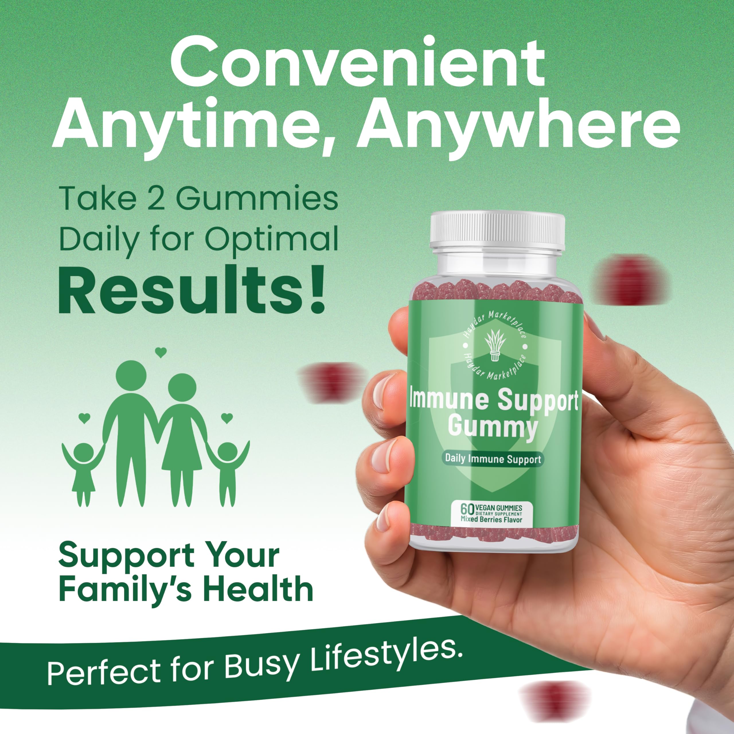 Haydar Marketplace Immune Boosters for Adults - Vegan Immune Support Gummies with Vitamins C & D, Zinc, Magnesium, Probiotics Haydar MarketplaceUS supplements