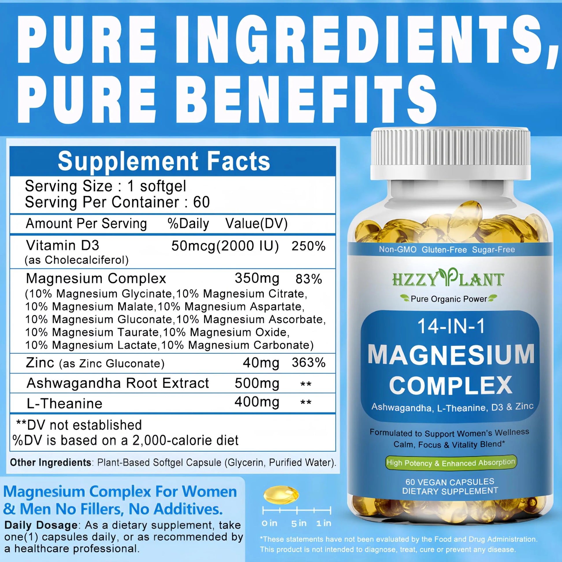 Magnesium Complex Softgels, High Absorption Magnesium Supplement with Glycinate, Citrate, Malate, Taurate, 14-in-1 Magnesium Complex for Women & Men for Muscle, Heart, Sleep Support, 2 Month Supply HZZYPLANTnz supplements