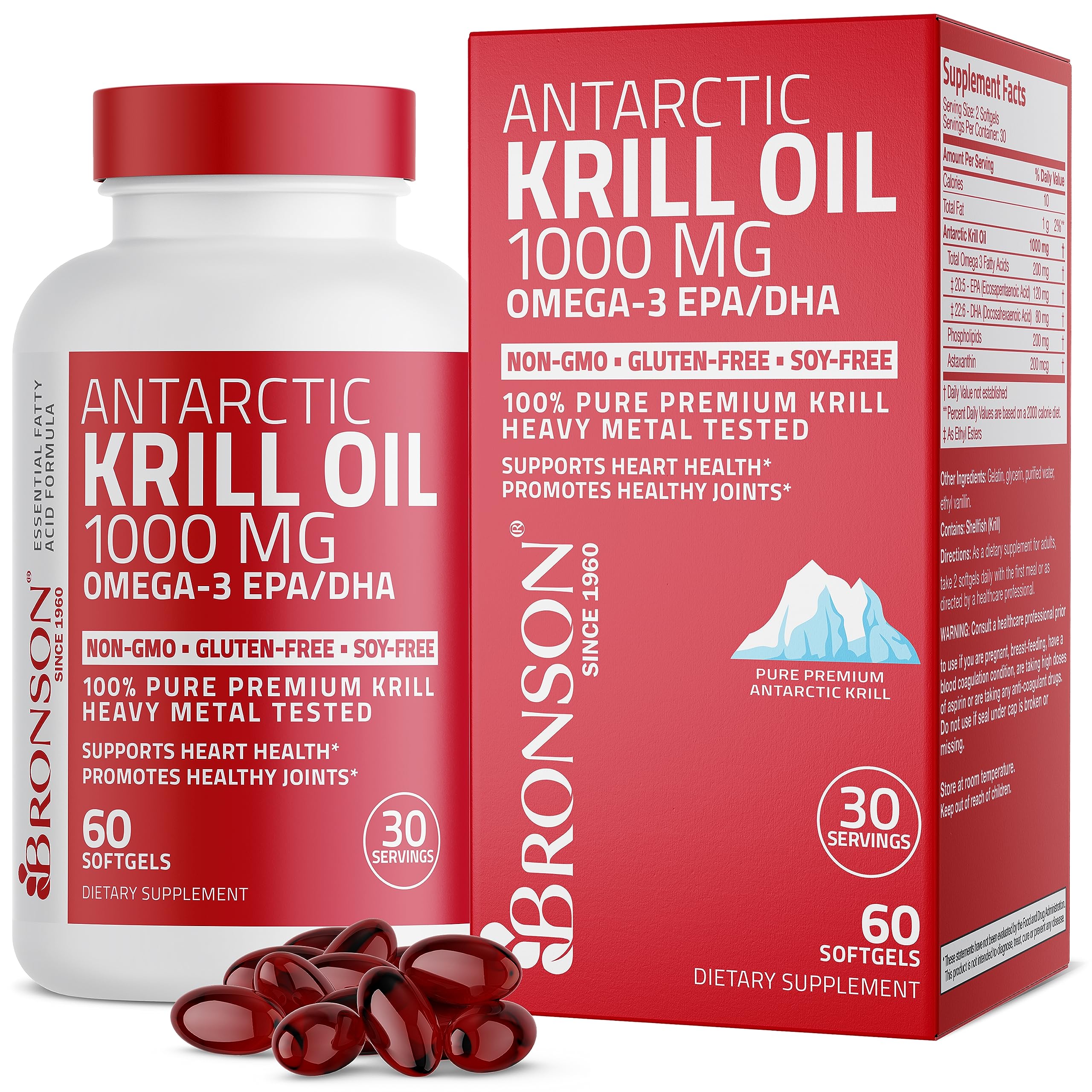 Bronson Antarctic Krill Oil 1000 mg with Omega-3s EPA, DHA, Astaxanthin BronsonUS supplements