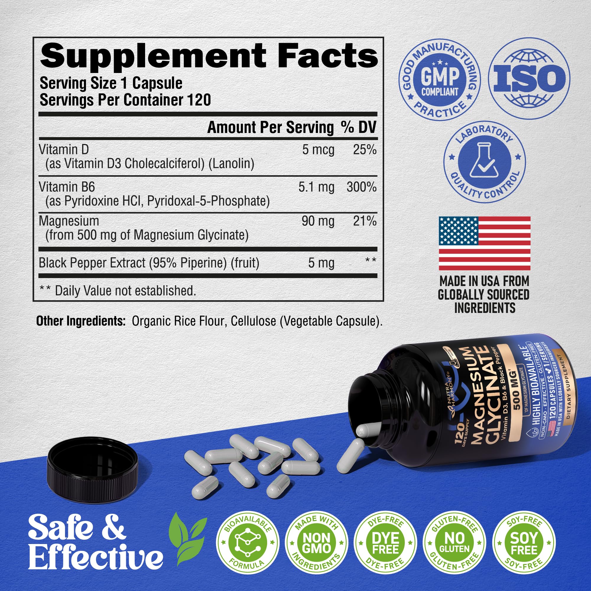Magnesium Glycinate 500 mg - Chelated Supplement - High Absorption Form of Magnesium - Support for Sleep, Muscle & Heart Health