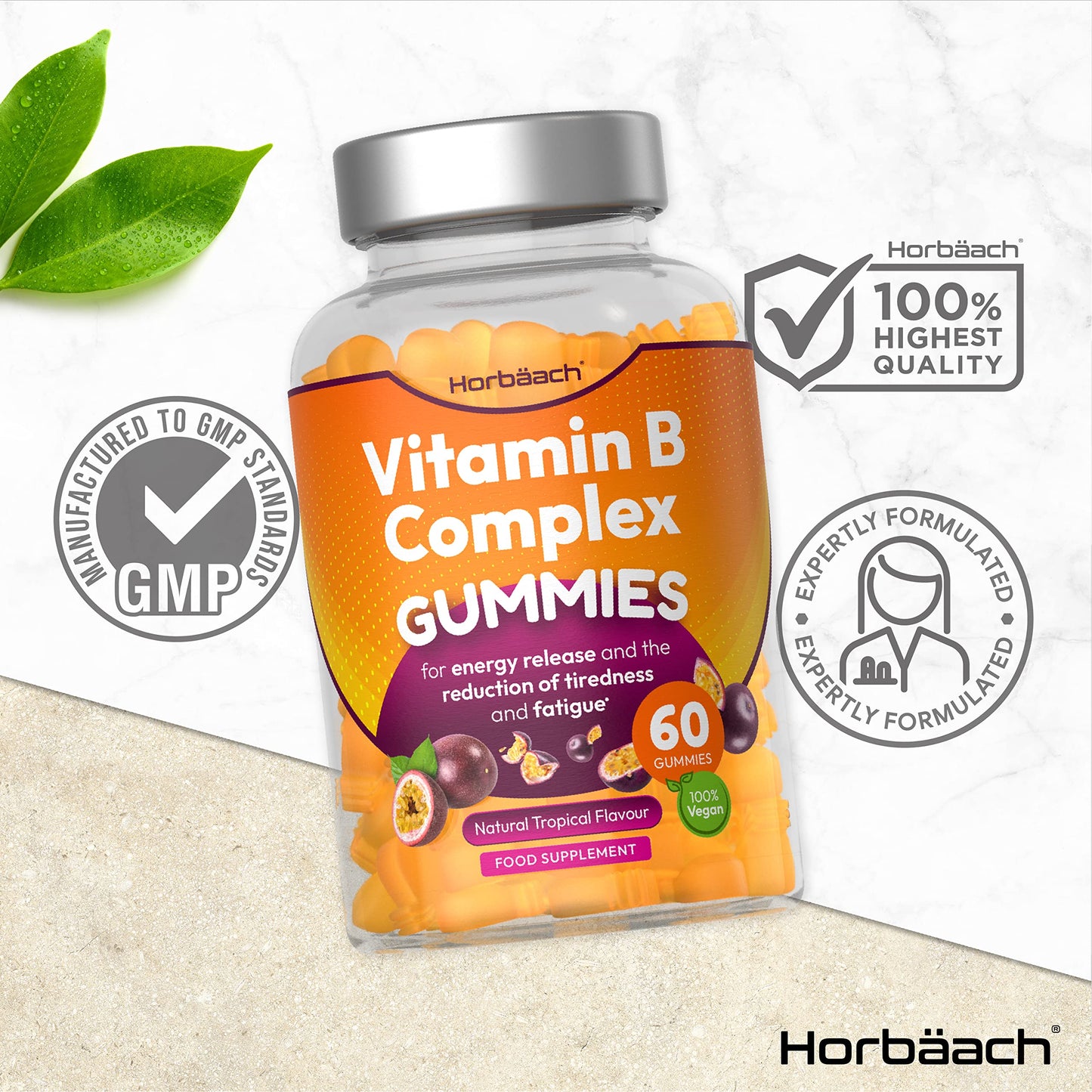 Vitamin B Complex Gummies | 60 Vegan Gummies - Tablet Alternative | High Strength B12 HorbäachUS supplements