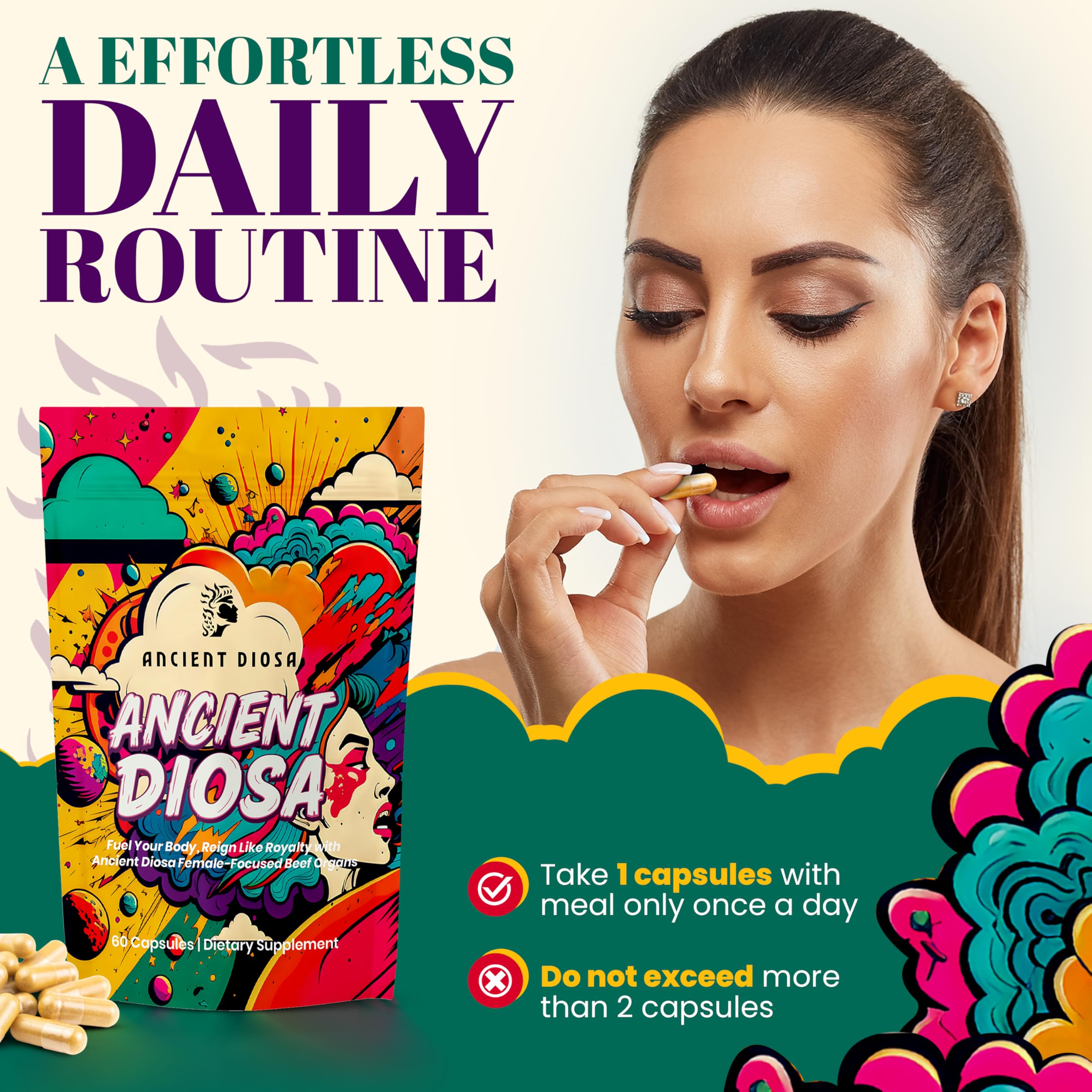 ANCIENT DIOSA Grass Fed Beef Liver Capsules - Female-Focused Organ Supplement with Liver, Heart, Ovary & Uterus - Supports Hormone Balance & Vitality, Whole Body Wellness - 60 Capsules ANCIENT DIOSAAu supplements