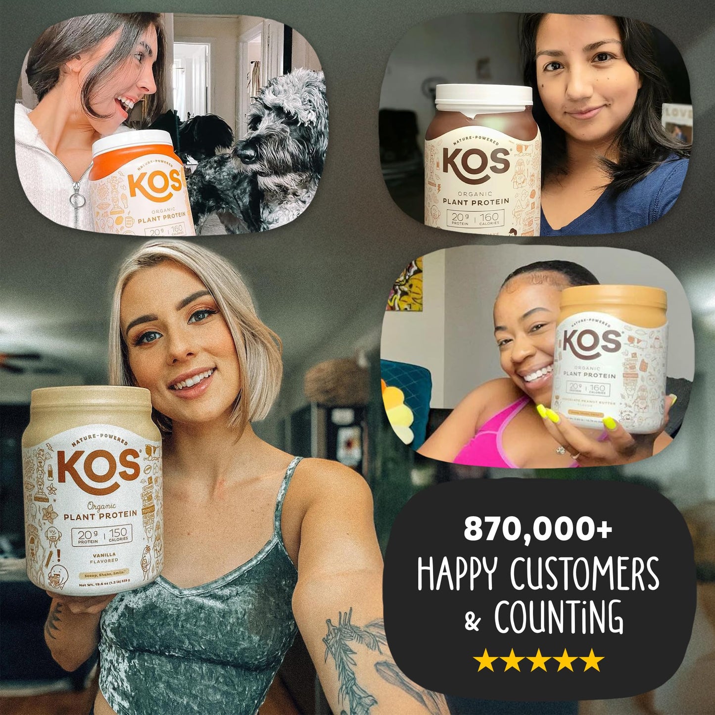 KOS Vegan Protein Powder Erythritol Free, Vanilla USDA Organic - Pea Protein Blend, Plant Based Superfood Rich in Vitamins & Minerals - Keto, Dairy Free - Meal Replacement for Women & Men, 28 Servings KOSUS supplements