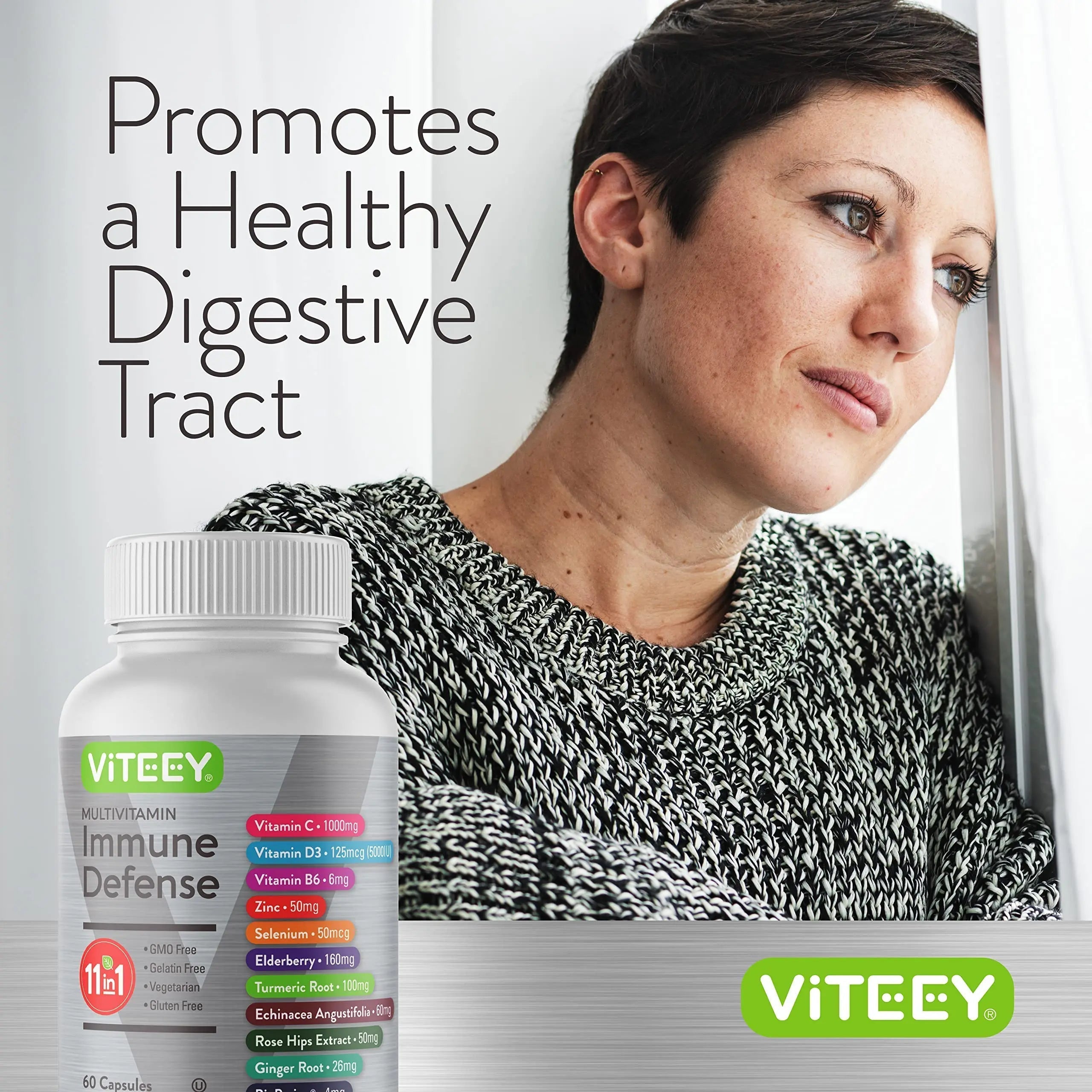 VITEEY 11 in 1 Immune Support Supplement - Immune Defense with Vitamin D3, B6, Echinacea, Turmeric, Rose-HIPS, Selenium ViteeyAu supplements
