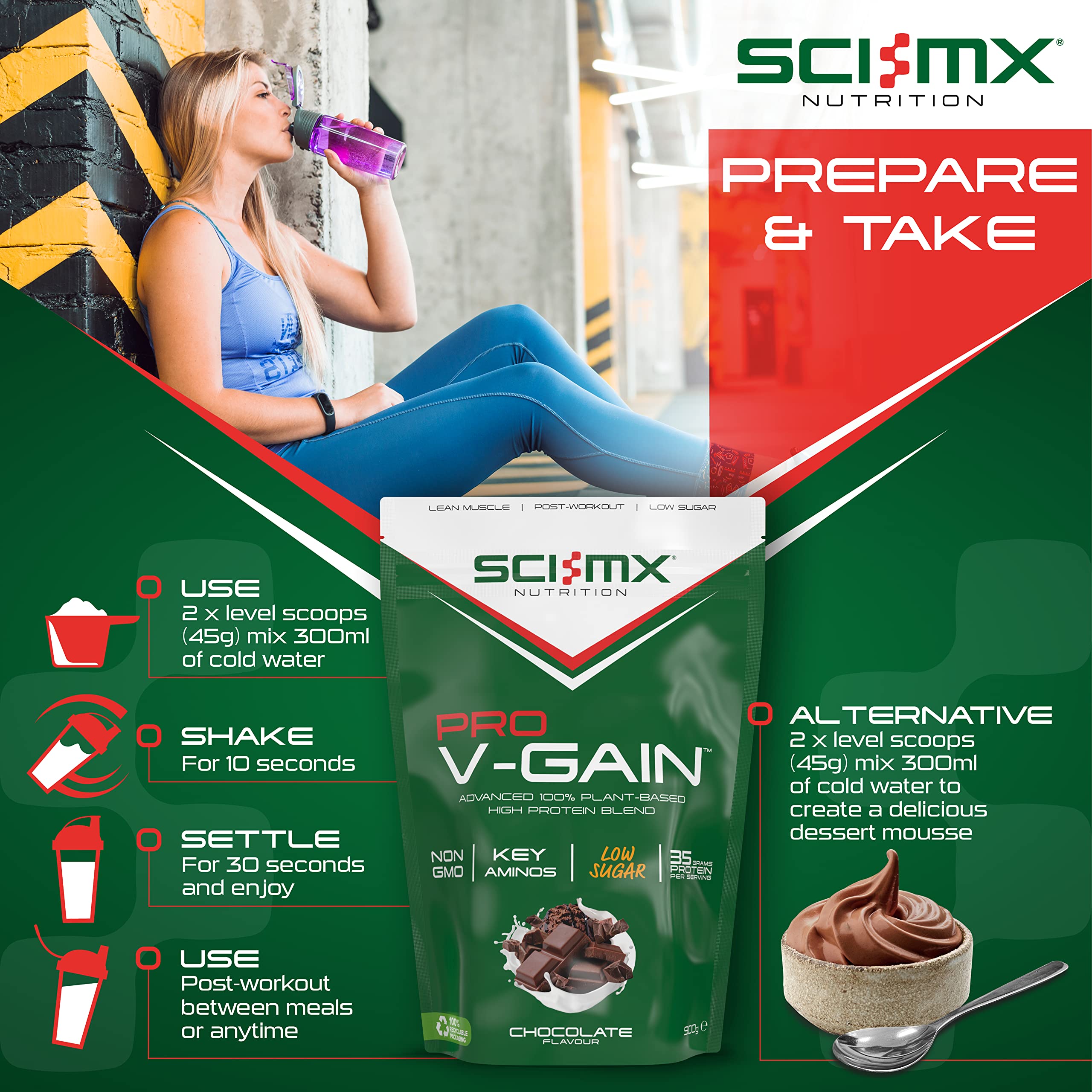 SCI-MX Pro V Gain 100% Plant Based Vegan Protein Formula With No Added Sugar - Chocolate Flavour - 900g - 20 SERVINGS SCI-MXAu supplements
