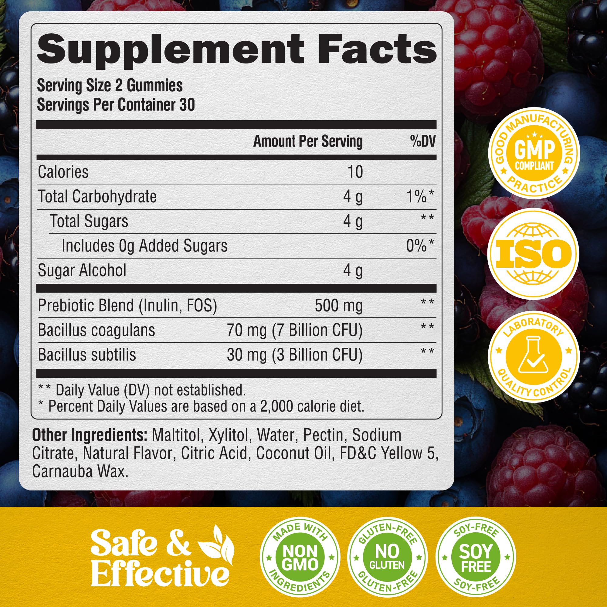 Probiotic Gummies 10B CFU with Prebiotic Fiber - Digestion & Immune Support - Debloat, Stomach & Gut Comfort - Probiotics for Women & Men - Natural Berry Flavor - Vegan & Sugar-free - 60 Gummies NUTRAHARMONYAu supplements