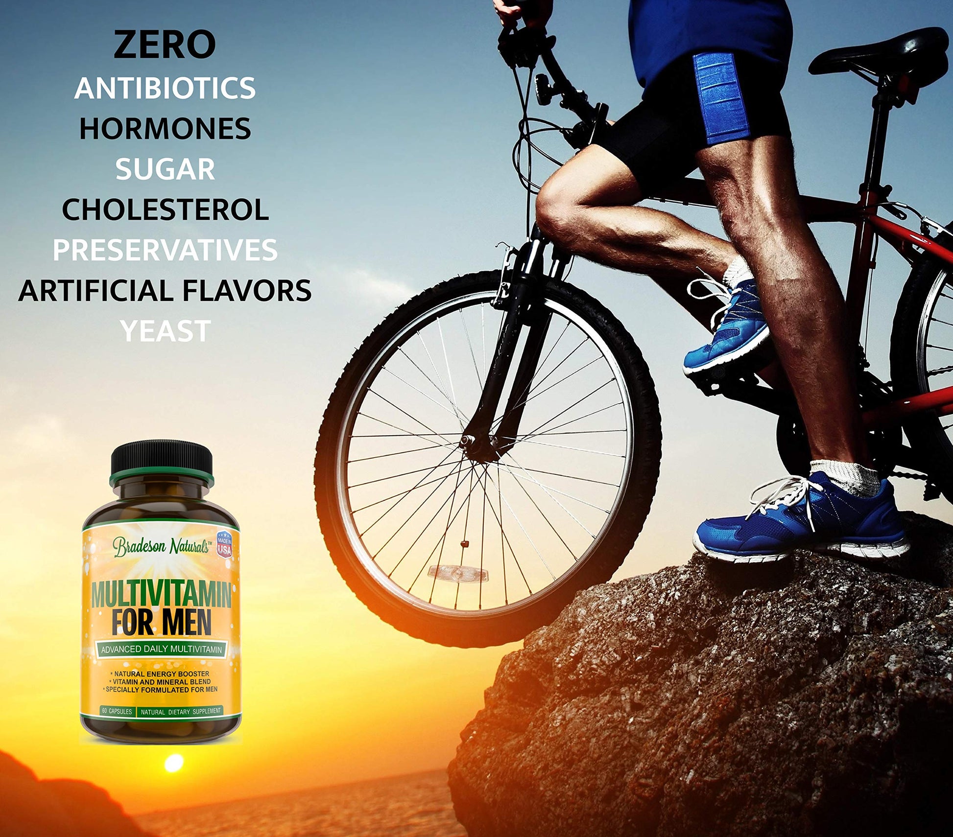 Bradeson Naturals Men's Multivitamin Supplement for Energy, Focus and Performance. Mens Vitamins A, C, D, E & B12, Zinc, Calcium, Magnesium & More. Multi Vitamin 60 Capsules Made in The USA Bradeson NaturalsAu supplements