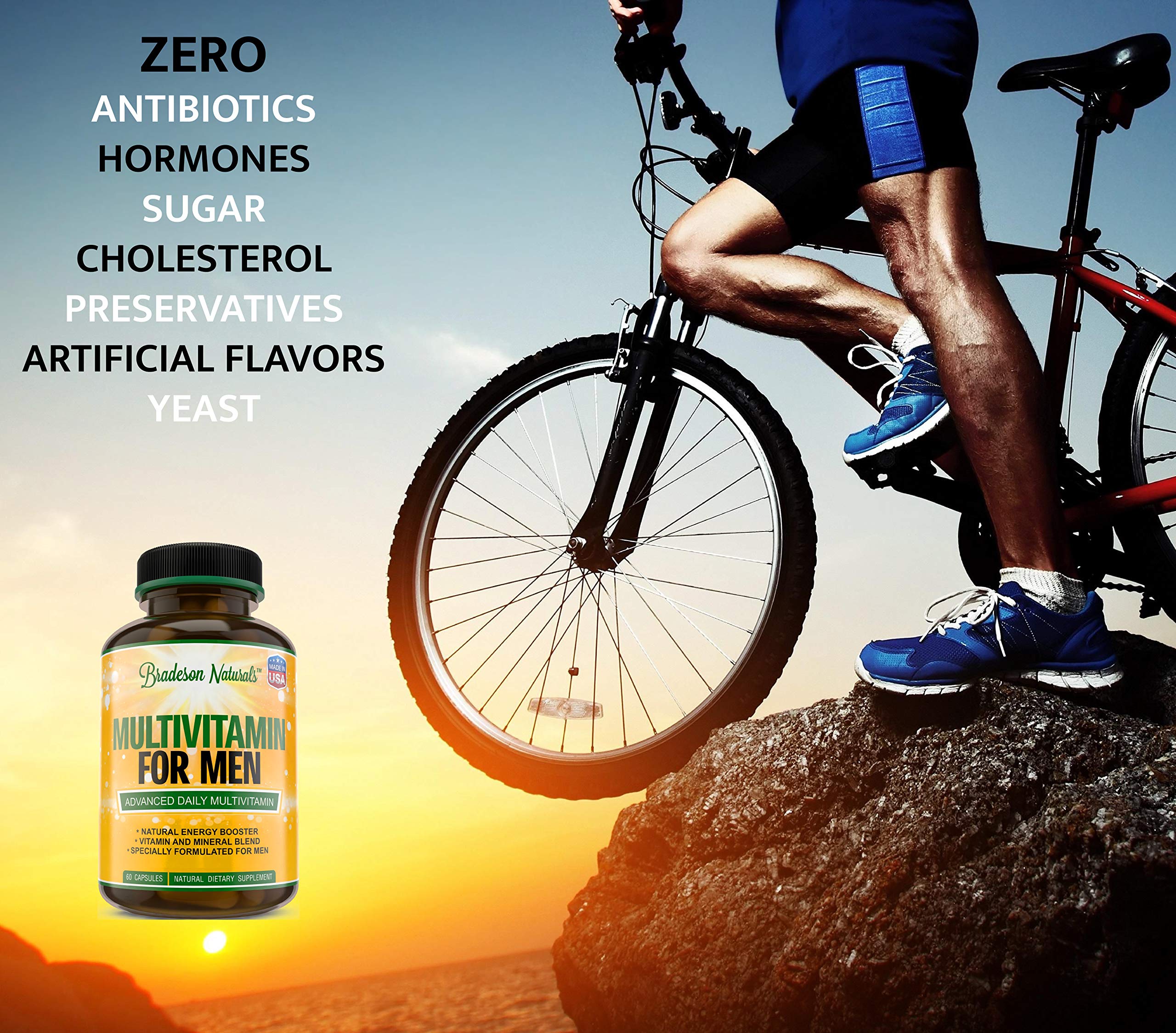 Bradeson Naturals Men's Multivitamin Supplement for Energy, Focus and Performance. Mens Vitamins A, C, D, E & B12, Zinc, Calcium, Magnesium & More. Multi Vitamin 60 Capsules Made in The USA Bradeson NaturalsAu supplements