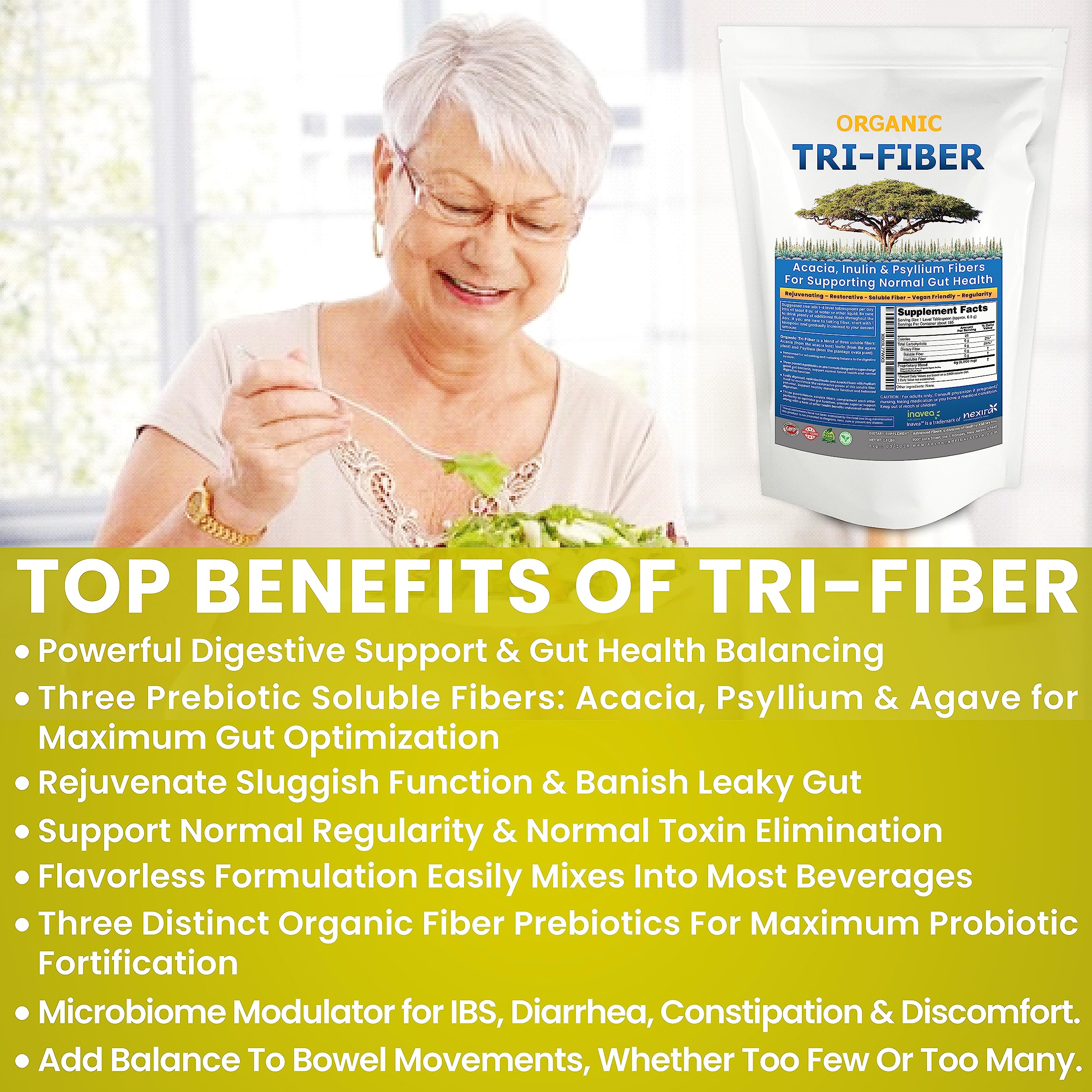 Kidney Restore Tri-Fiber Organic Soluble Fiber Powder, Unflavored High Fiber 3-in-1 Kidney RestoreUS supplements