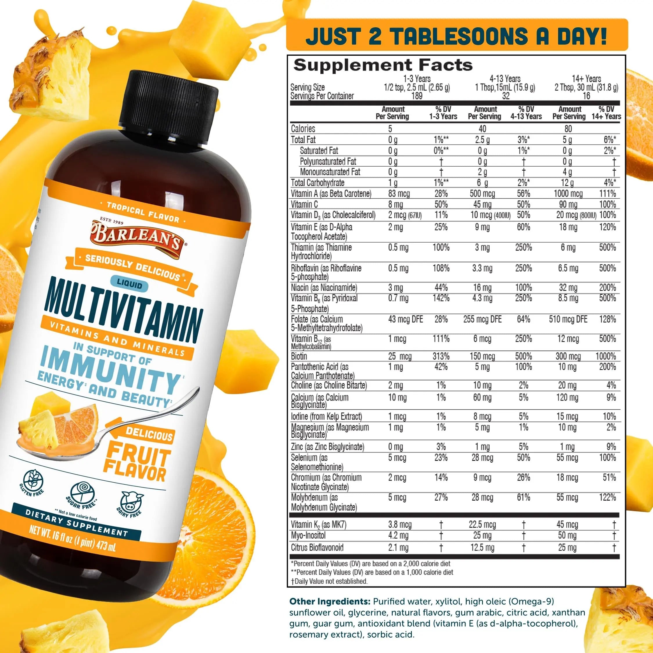 Barlean's Liquid Multivitamin for Women, Men & Kids, 21 Essential Vitamins & Minerals, Includes Biotin, B-Complex Barlean'sAu supplements