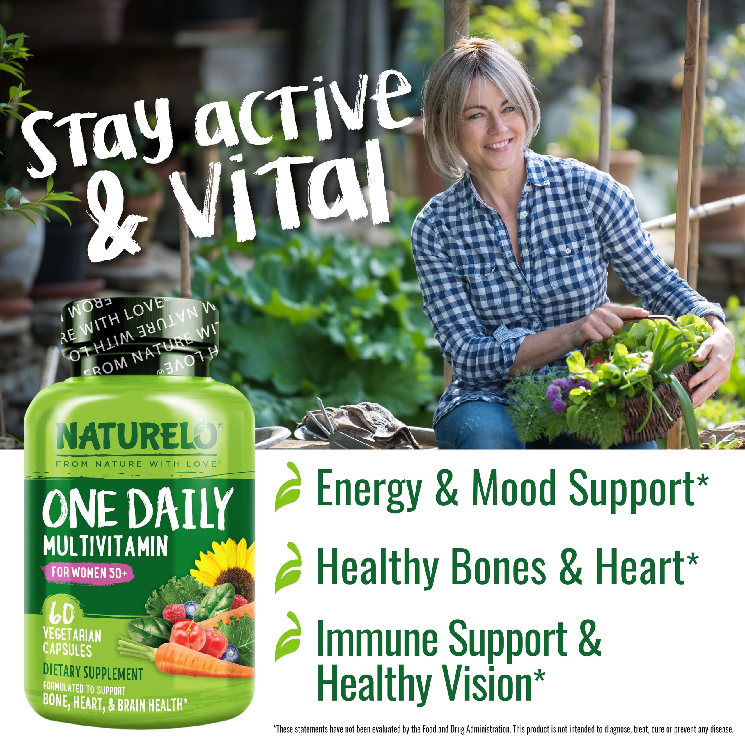 NATURELO One Daily Multivitamin for Women 50+ (Iron Free) - Menopause Support for Women Over 50 - Whole Food Supplement - Non-GMO - No Soy - 60 Capsules - 2 Month Supply NATURELOAu supplements