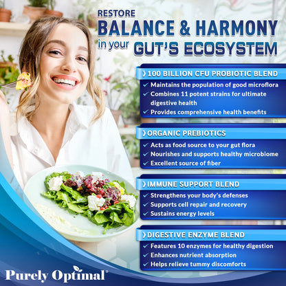 Purely Optimal Premium Probiotics 100 Billion CFU w/Digestive Enzymes Purely OptimalUS supplements