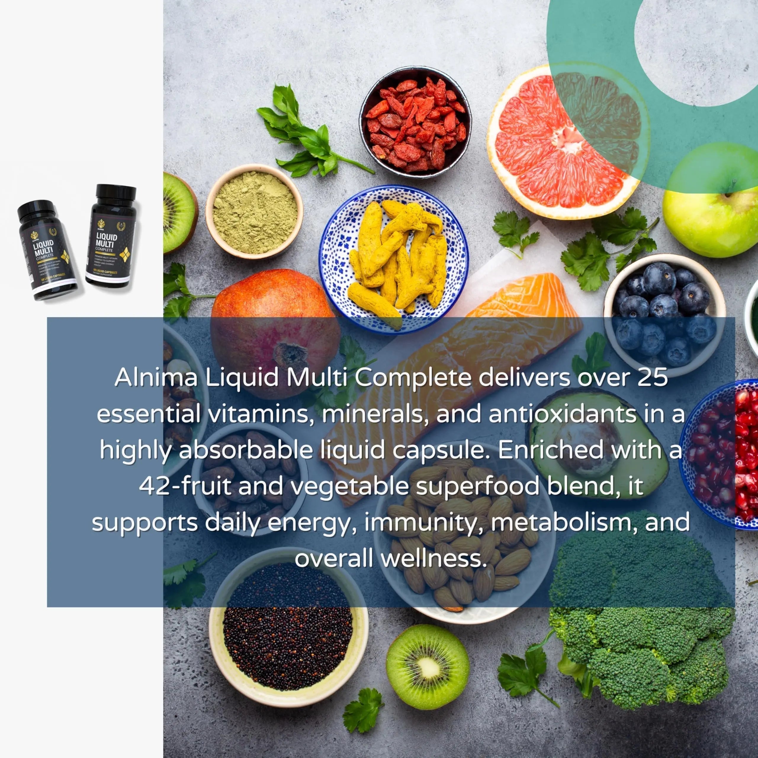 ALNIMA Halal Liquid Multivitamin Complete – Energy & Immune Support with 29 Essential Nutrients | 60 Liquid Capsules – Halal Certified ALNIMAAu supplements