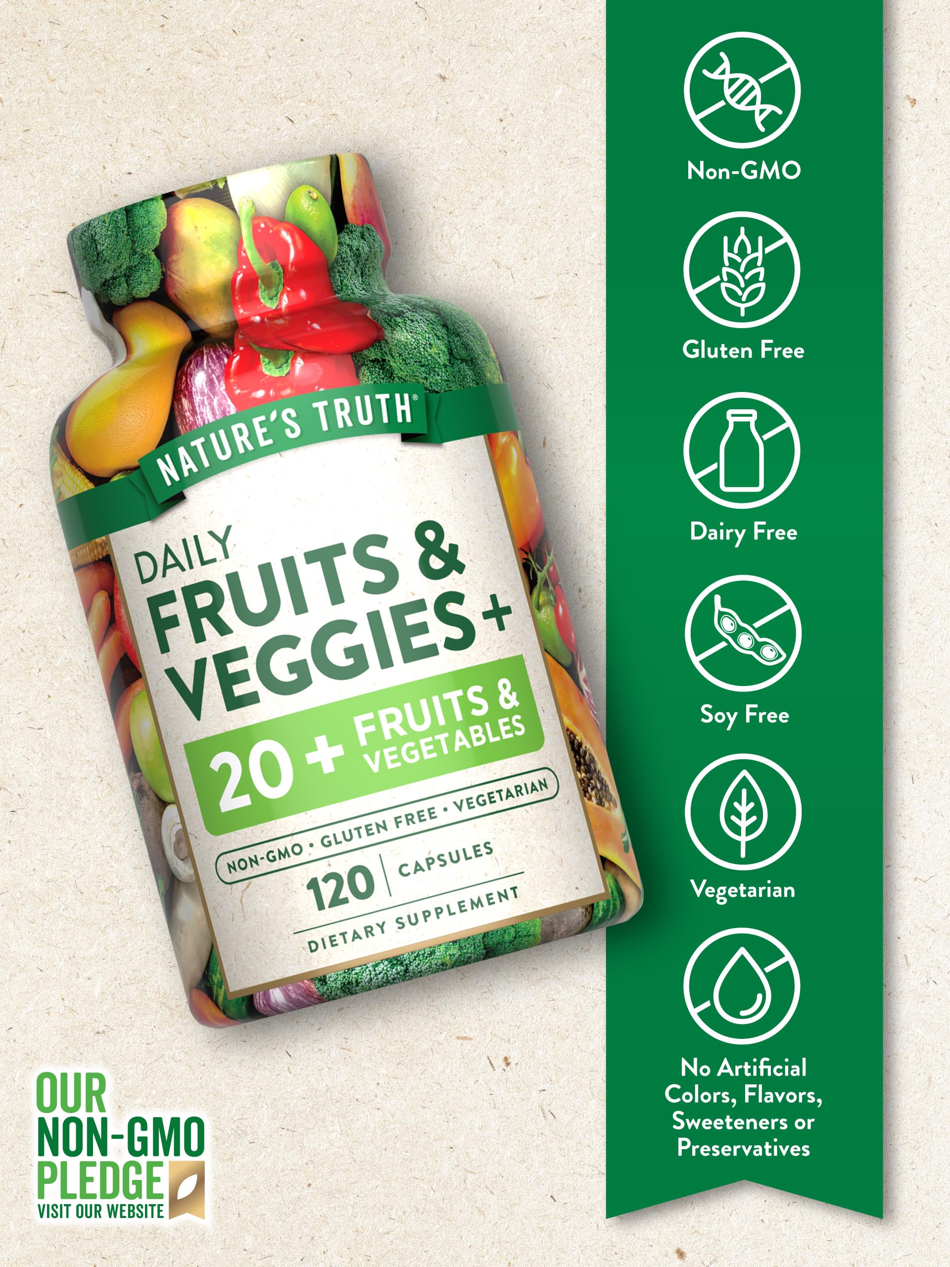 Nature's Truth Fruit and Veggies Supplement | 120 Vegetarian Capsules | 20+ Fruits & Vegetables | Vegetarian, Non-GMO, and Gluten Free Supplement Nature's TruthAu supplements