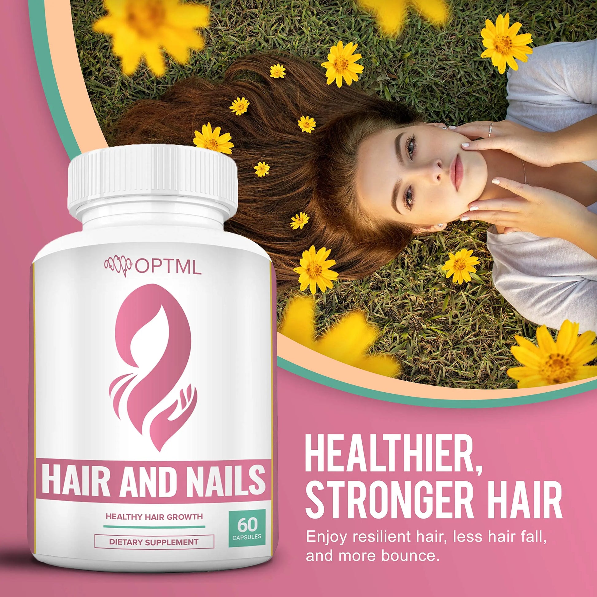 OPTML Hair and Nail Vitamins for Hair Growth and Thickness, Biotin-Infused Hair Pills, Hair Vitamins for Faster Hair Growth and Healthy Nails, for Women and Men, 60 Capsules OPTMLAu supplements