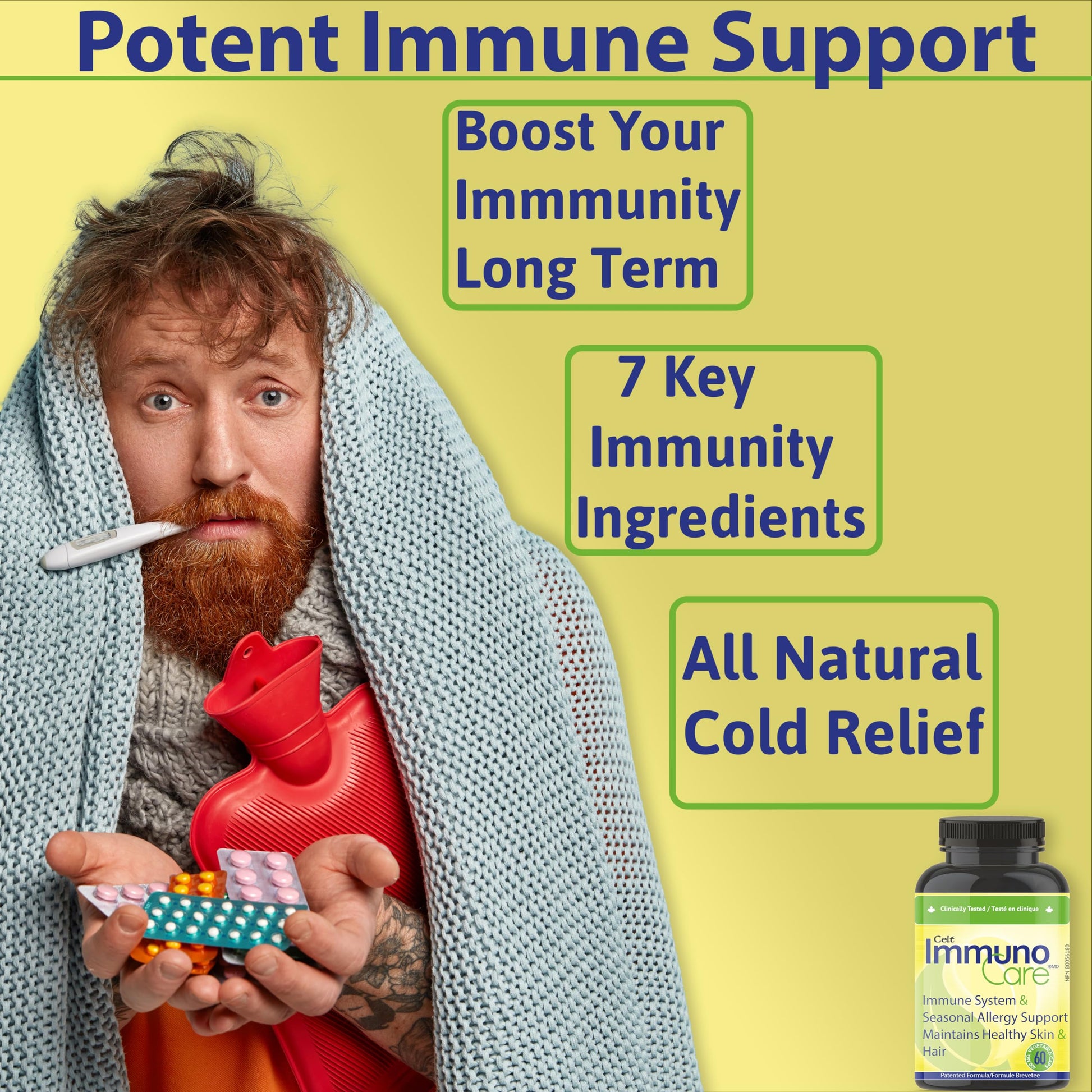 Celt Immunocare 60 v-caps - Potent Seasonal Allergy Blend - Adult Immunity Support - Cholesterol Modulator - Plant Sterols Ultra Strength - 7 Key Immunity Enhancing Ingredients Celt Immuno-CareAu supplements