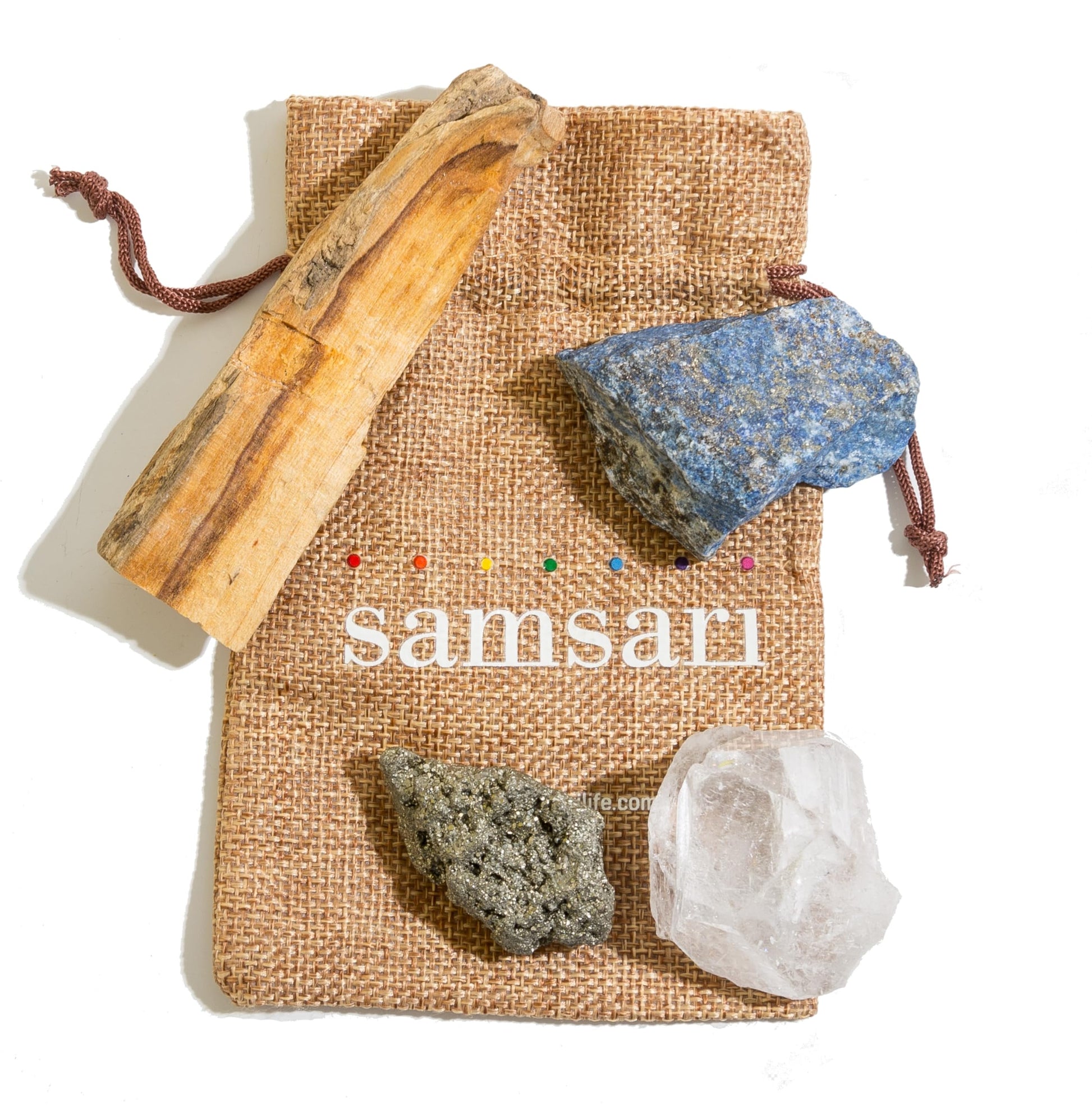 5PCS SAMSARI Abundance XL Crystals Healing Set - (Pyrite, Lapis Lazuli, Clear Quartz), 1 Palo Santo Stick SAMSARIAu supplements