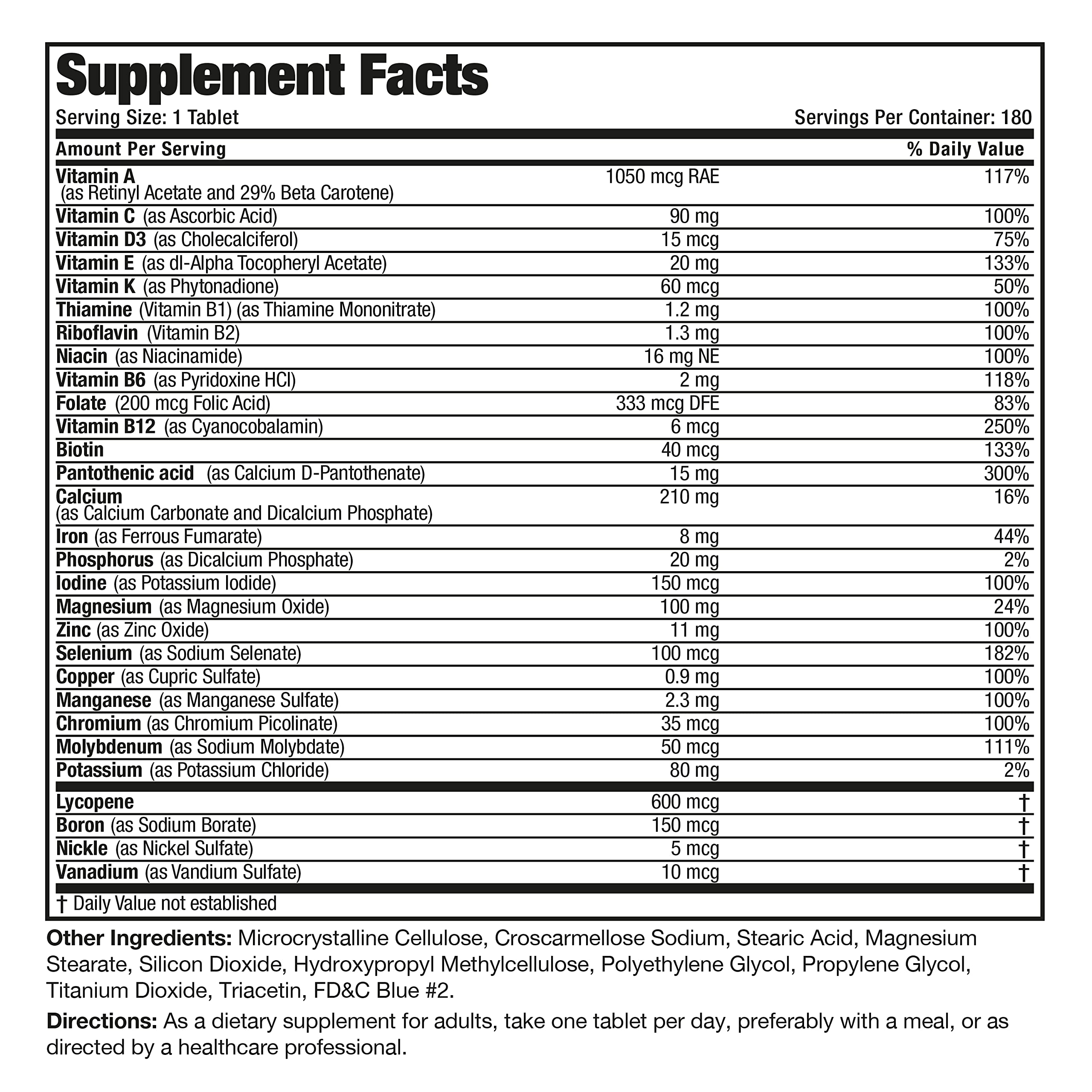 Bronson ONE Daily Men’s Complete Multivitamin Multimineral Once-Daily Multi for Active Men, 180 Tablets BronsonAu supplements