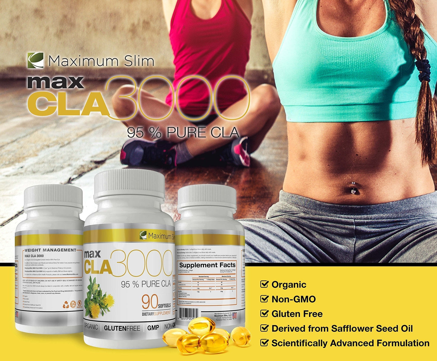 MAX CLA 3000, High Potency, Natural Weight Loss Exercise Enhancement, Increase Lean Maximum SlimUS supplements