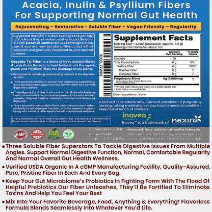Kidney Restore Tri-Fiber Organic Soluble Fiber Powder, Unflavored High Fiber 3-in-1 Kidney RestoreUS supplements