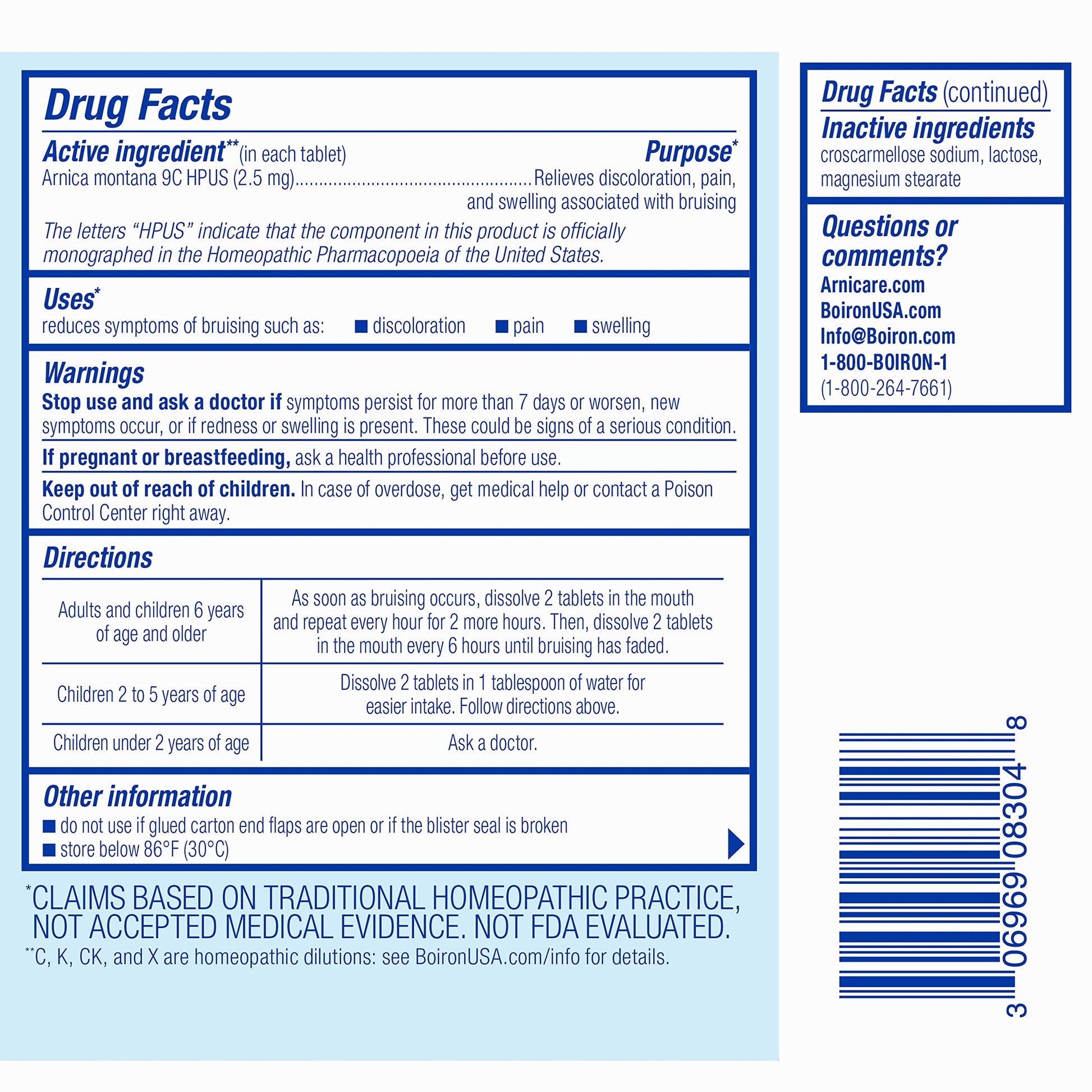 Boiron Arnicare Bruise for Relief of Pain or Swelling from Injuries, and Discoloration of Bruises - 60 Tablets BoironAu supplements