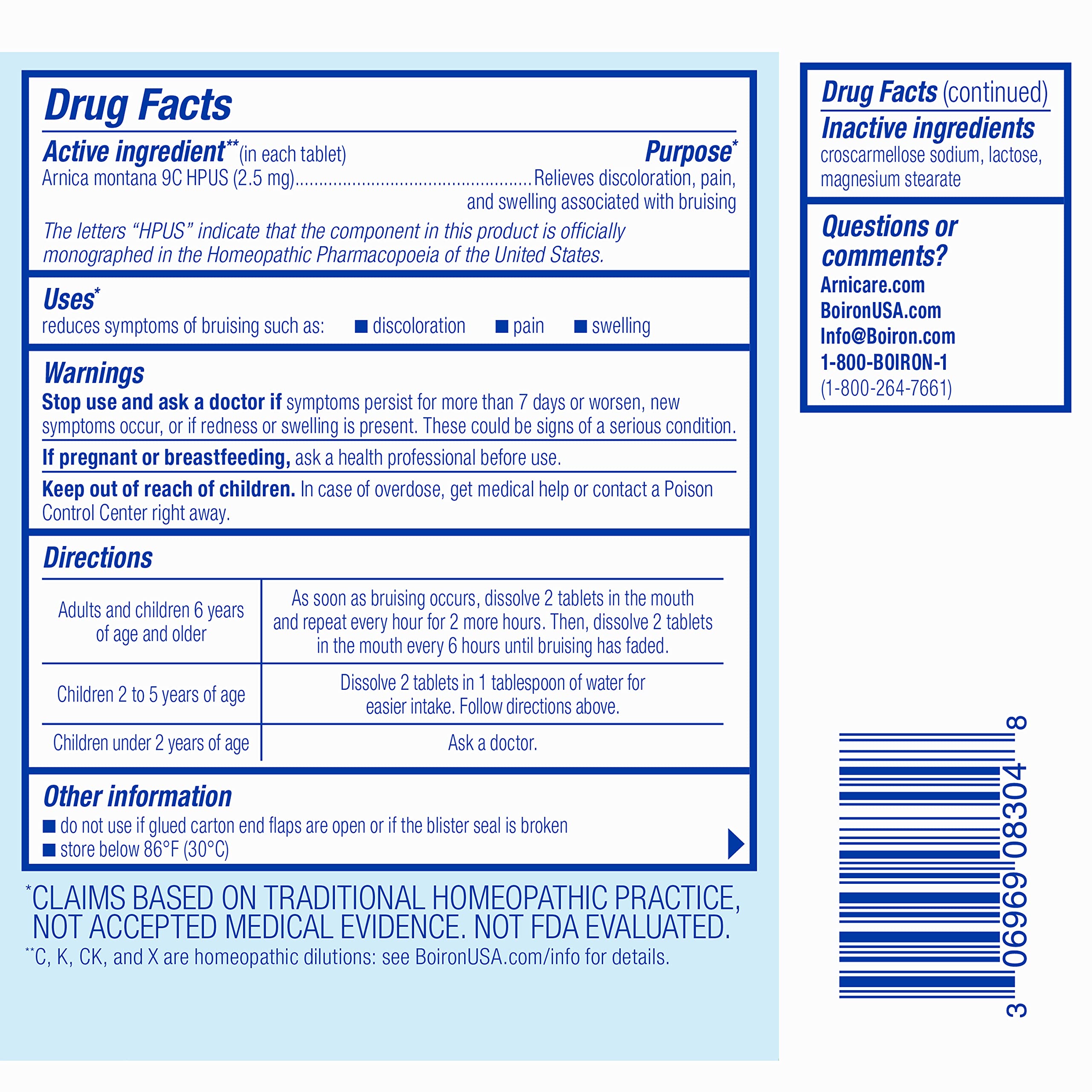 Boiron Arnicare Bruise for Relief of Pain or Swelling from Injuries, and Discoloration of Bruises - 60 Tablets BoironAu supplements