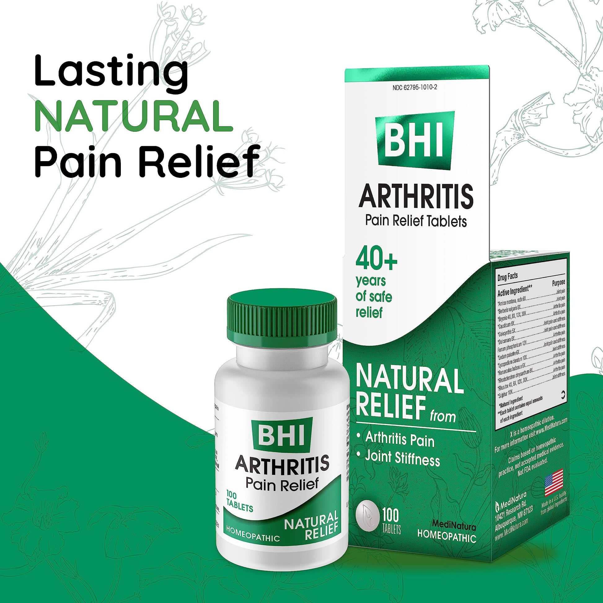 BHI Arthritis Pain Relief Daily Joint Health Support Arnica + 13 Natural Actives Homeopathic Plant & Mineral Blend Helps Relieve Minor Pain & Stiffness in Joints for Women & Men - 100 Tablets MediNaturaAu supplements