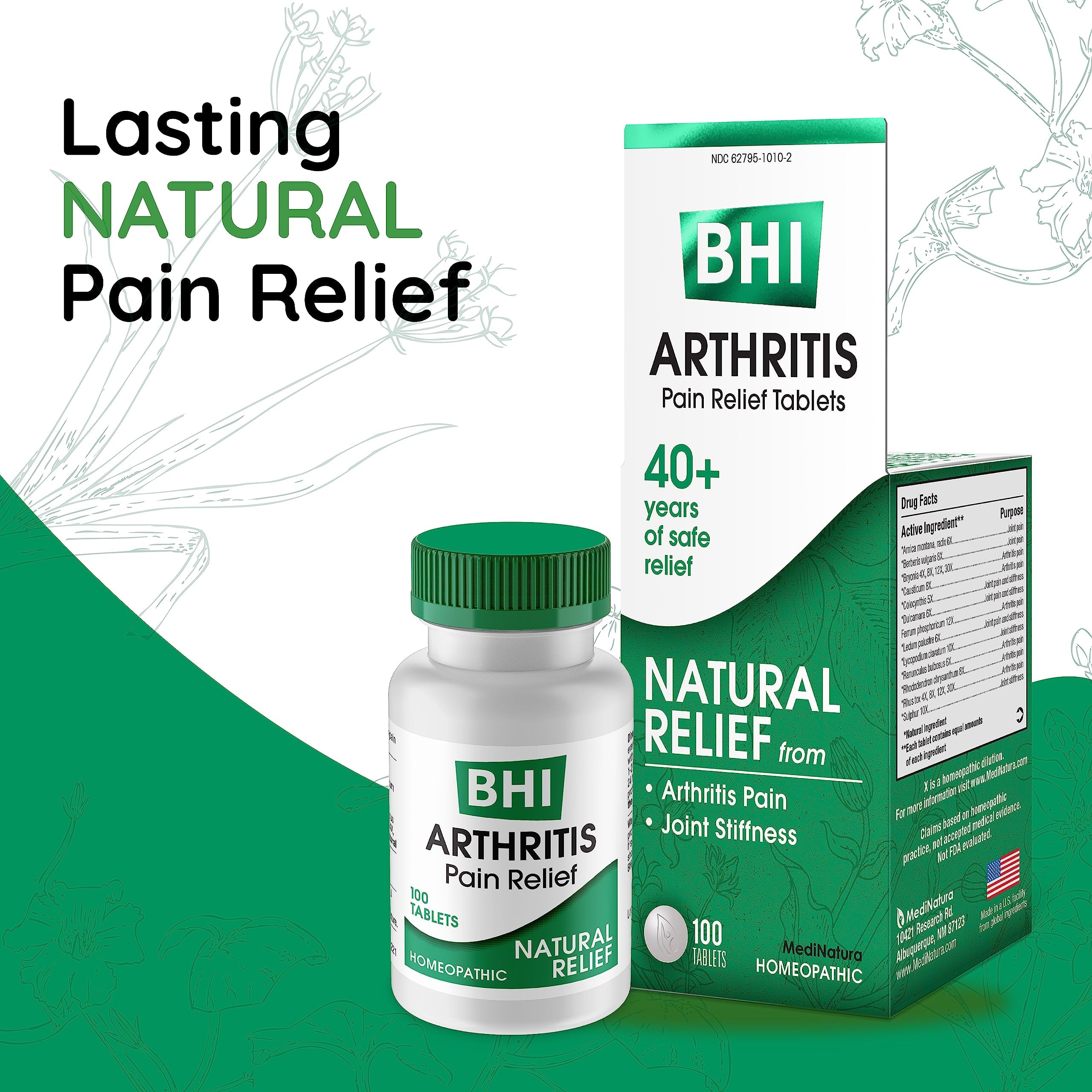 BHI Arthritis Pain Relief Daily Joint Health Support Arnica + 13 Natural Actives Homeopathic Plant & Mineral Blend Helps Relieve Minor Pain & Stiffness in Joints for Women & Men - 100 Tablets MediNaturaAu supplements