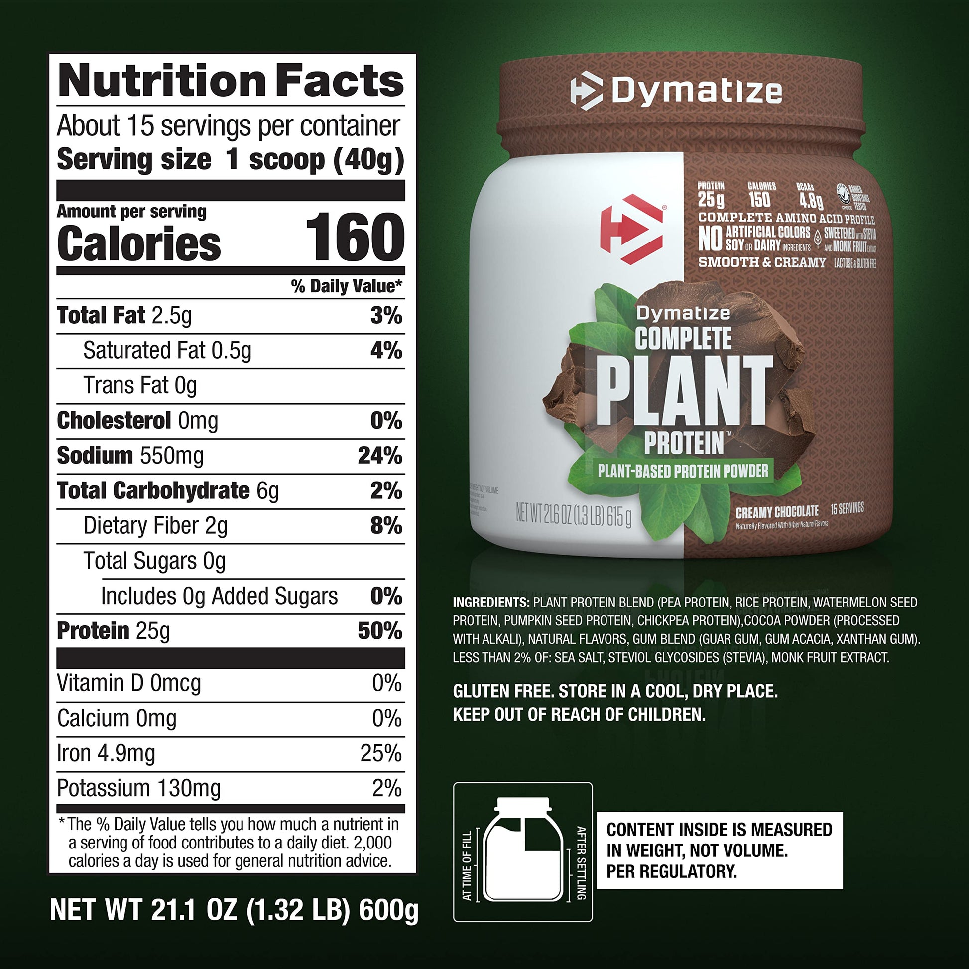 Dymatize Vegan Plant Protein, Creamy Chocolate, 25g Protein, 4.8g BCAAs, Complete DymatizeUS supplements