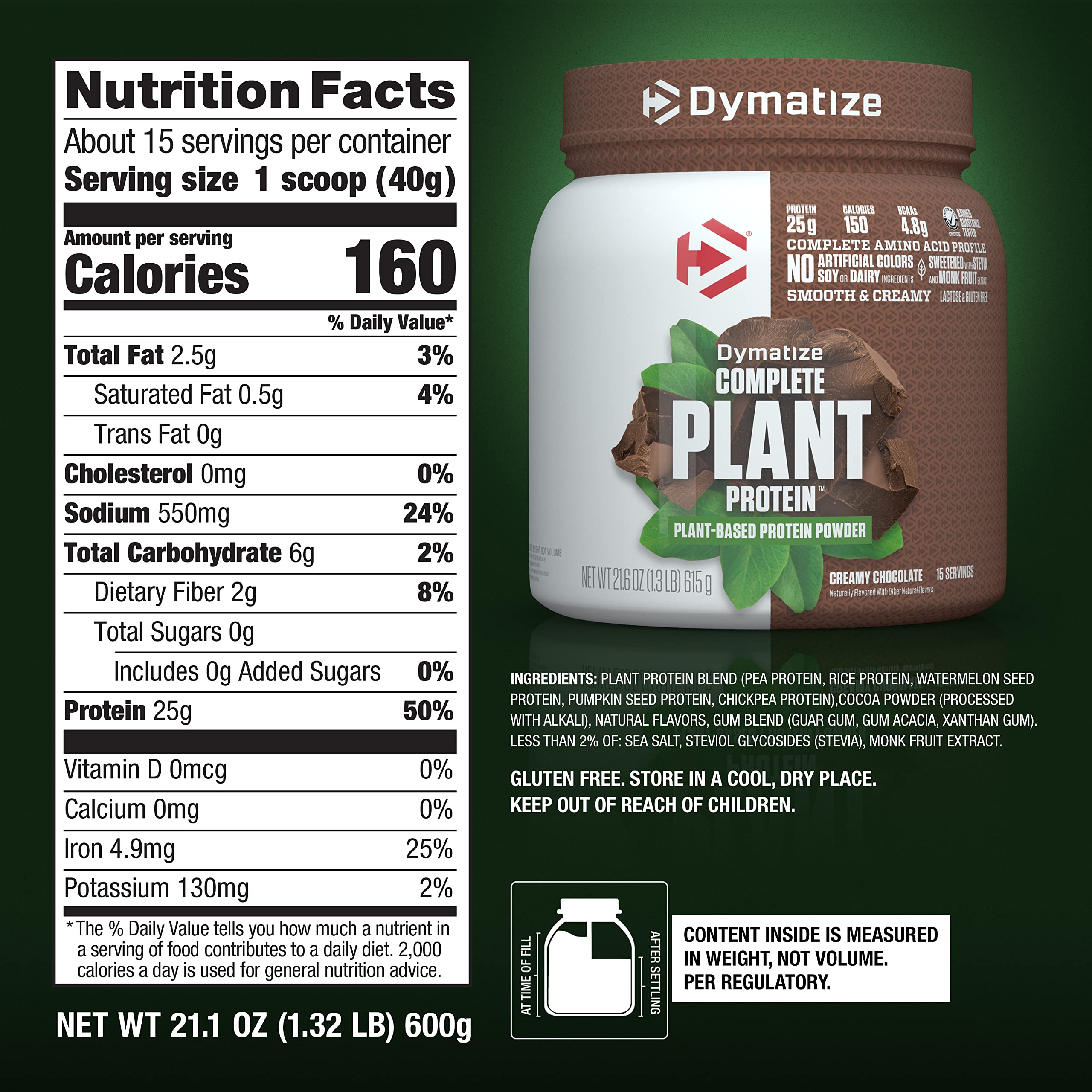 Dymatize Vegan Plant Protein, Creamy Chocolate, 25g Protein, 4.8g BCAAs, Complete DymatizeUS supplements