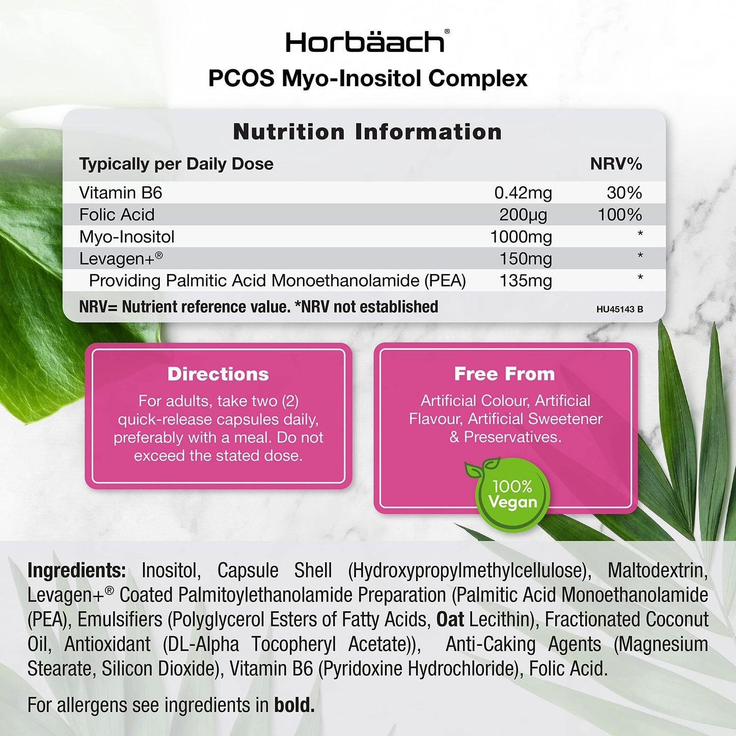 Inositol Supplement for PCOS | 120 Vegan Capsules | Myo-Inositol Complex with Folic Acid HorbäachUS supplements