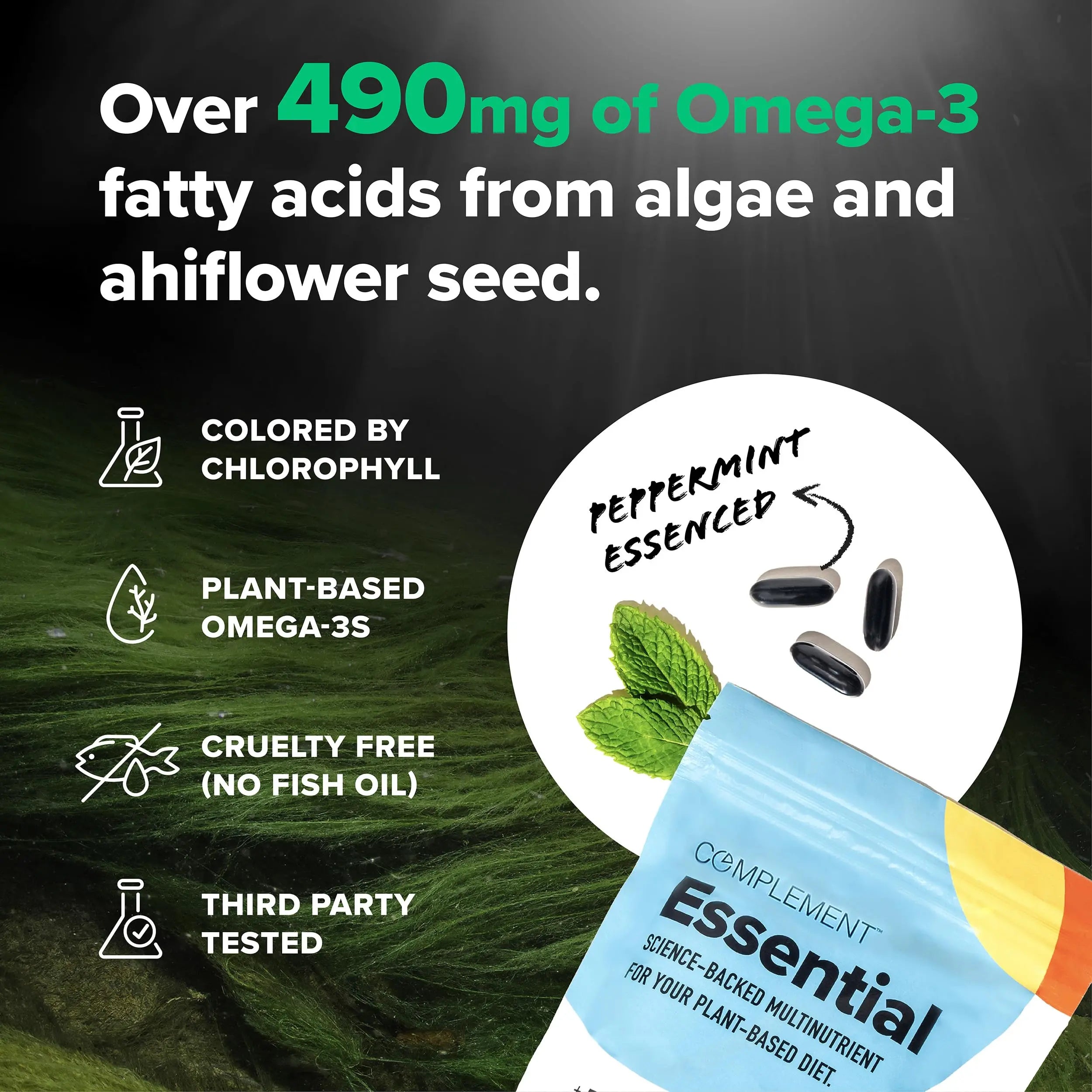 Complement Essential Vegan Multivitamin for Men & Women (30 Servings, 90 Capsules) with Omega-3 DHA & EPA, B12, Vitamin D3 & K2, Zinc, Selenium ComplementAu supplements