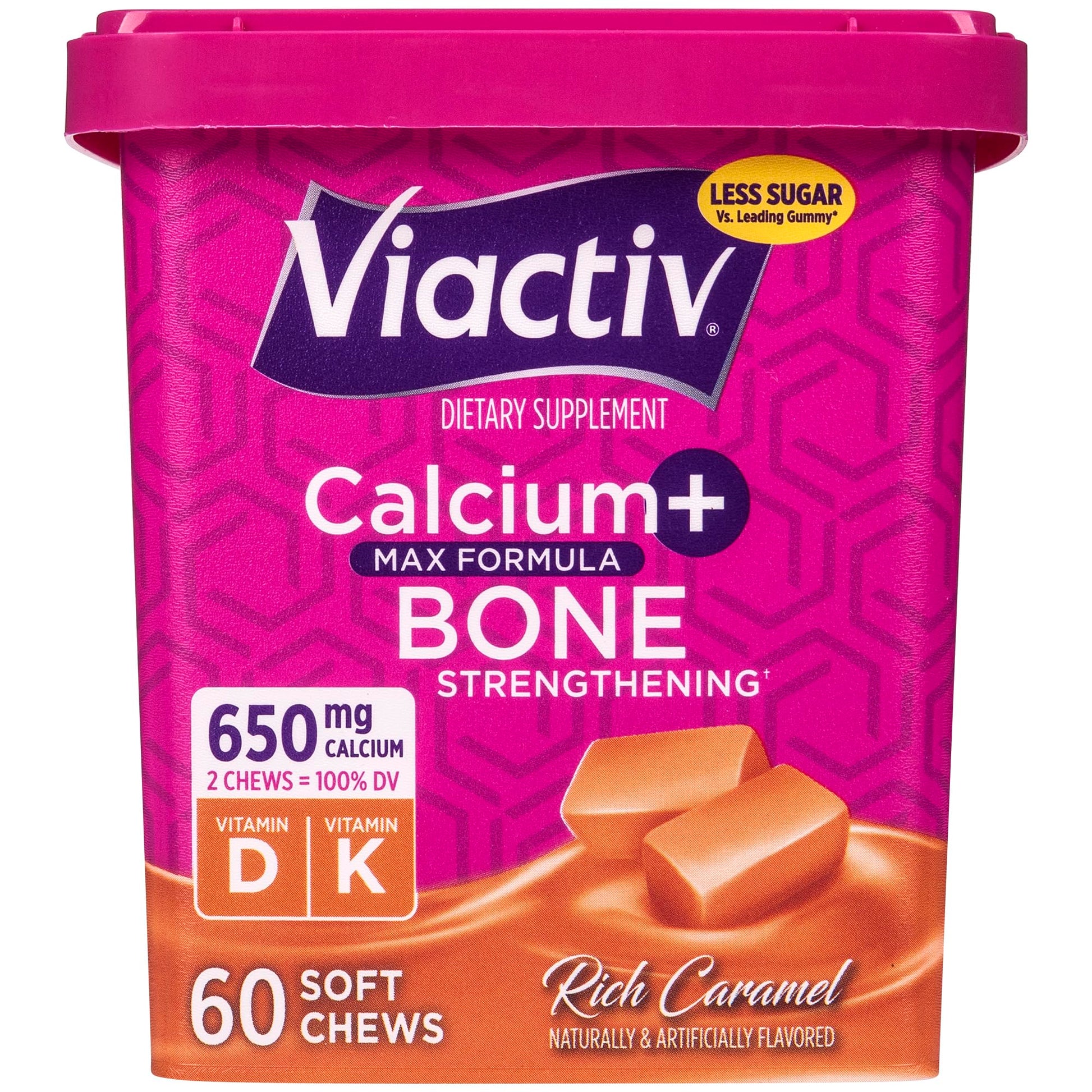 Viactiv Calcium + Vitamin D Supplement Soft Chews for Women & Men - Chewable Calcium for Bone Health Support, 650 mg per Serving, Vitamin D & K for High Absorption - 60 Count, Caramel ViactivAu supplements