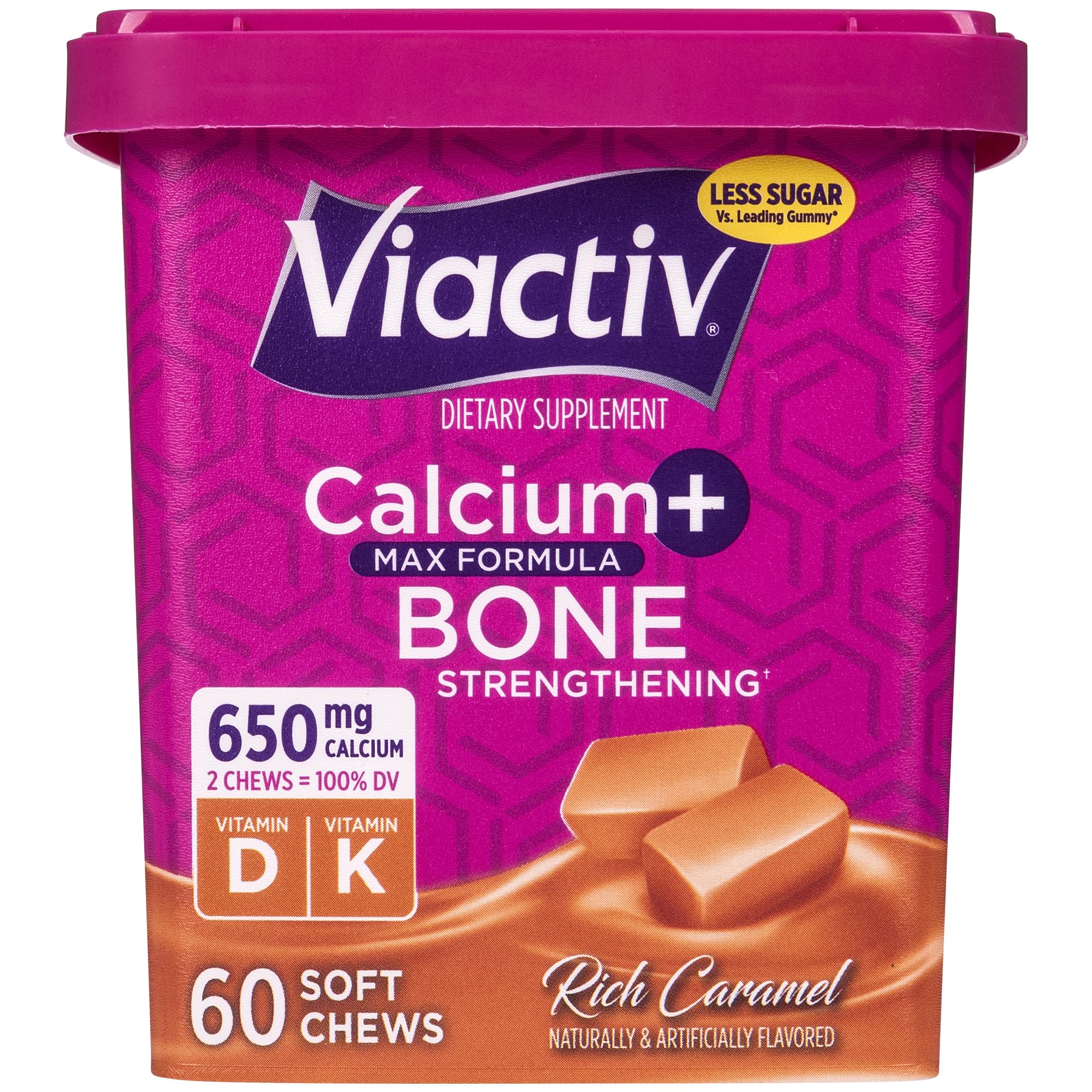 Viactiv Calcium + Vitamin D Supplement Soft Chews for Women & Men - Chewable Calcium for Bone Health Support, 650 mg per Serving, Vitamin D & K for High Absorption - 60 Count, Caramel ViactivAu supplements